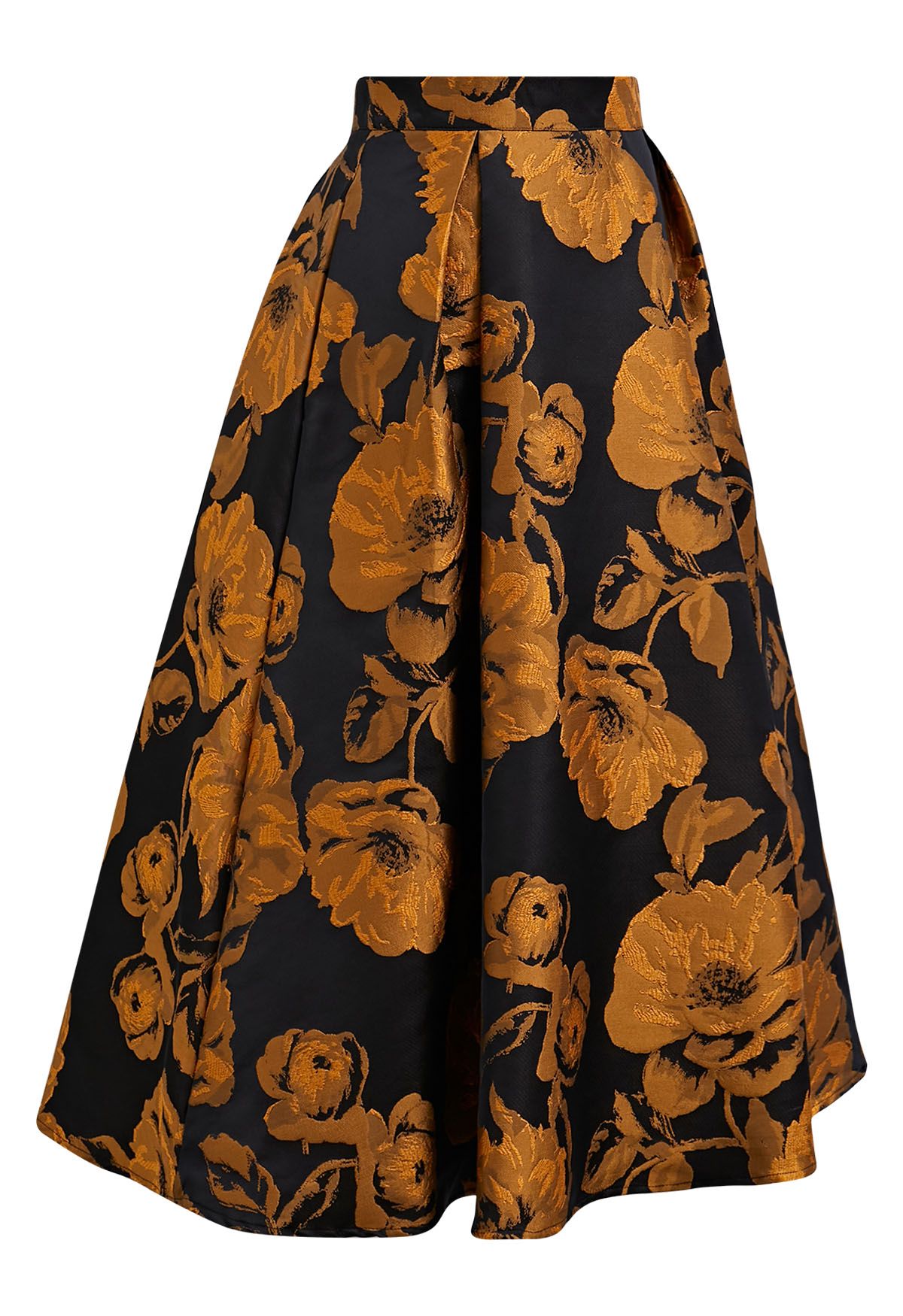 Floral Elegance Jacquard A-Line Midi Skirt