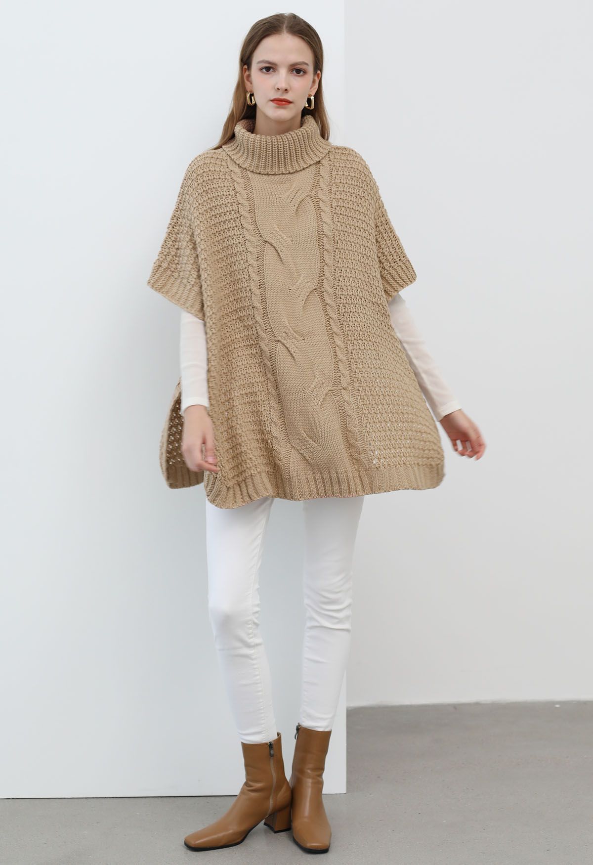 Chicwish Turtleneck Cable Knit Poncho
