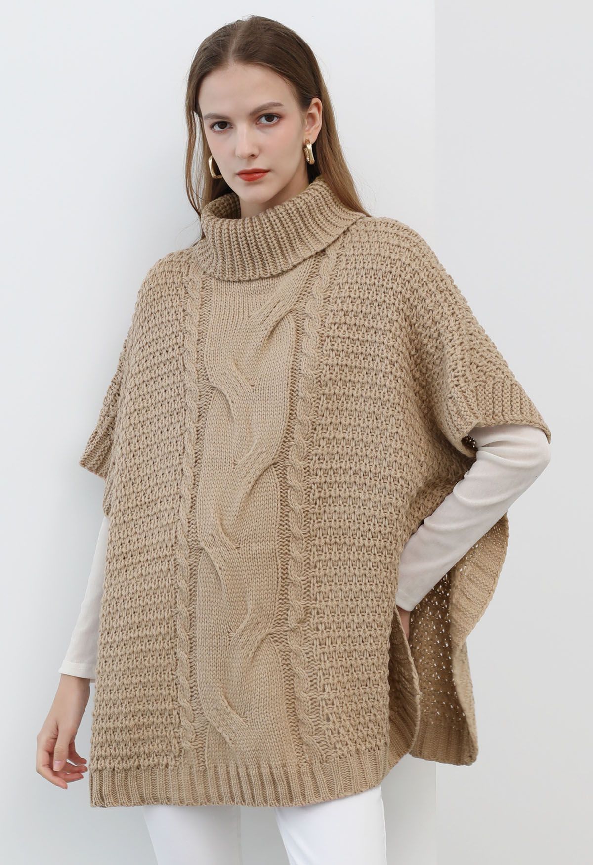 Chicwish Turtleneck Cable Knit Poncho