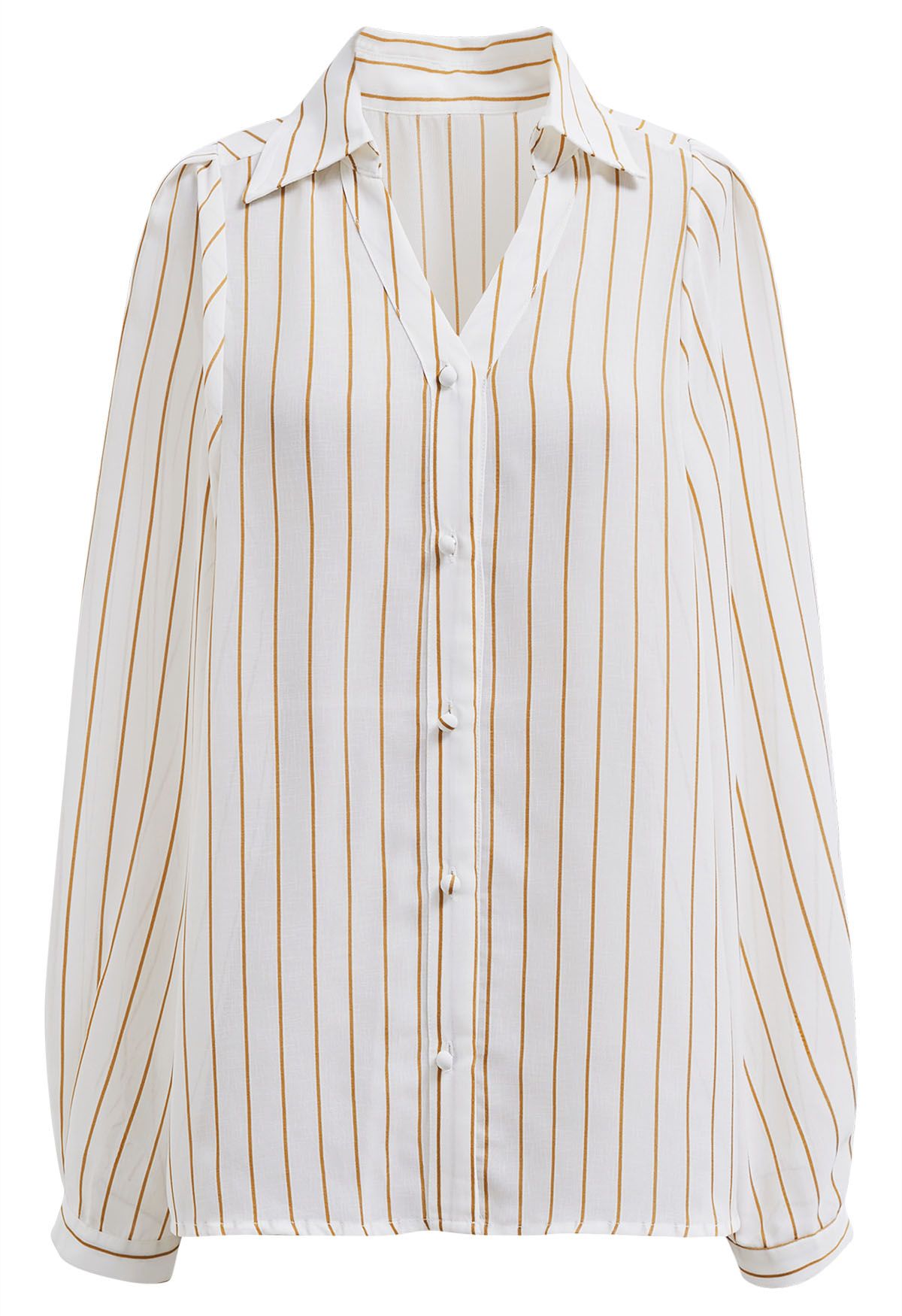 Brown Vertical Stripes Button Down Shirt