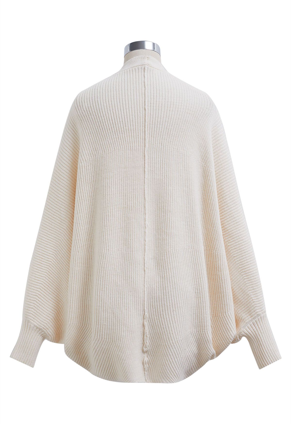 Batwing Sleeves Open Front Knit Cardigan in Ivory