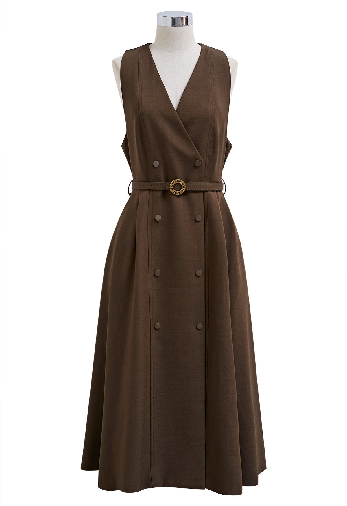 Double-Breasted Vest Dress and Cropped Jacket Set in Brown