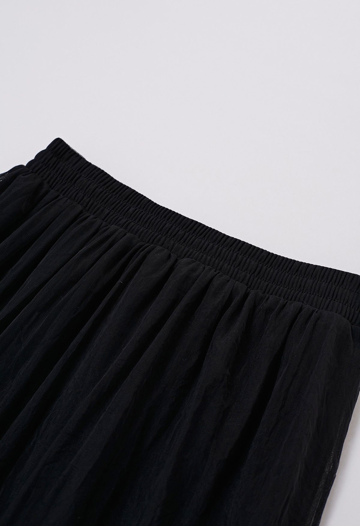 Ruffles Adorned Mesh Tulle Midi Skirt in Black - Retro, Indie and ...