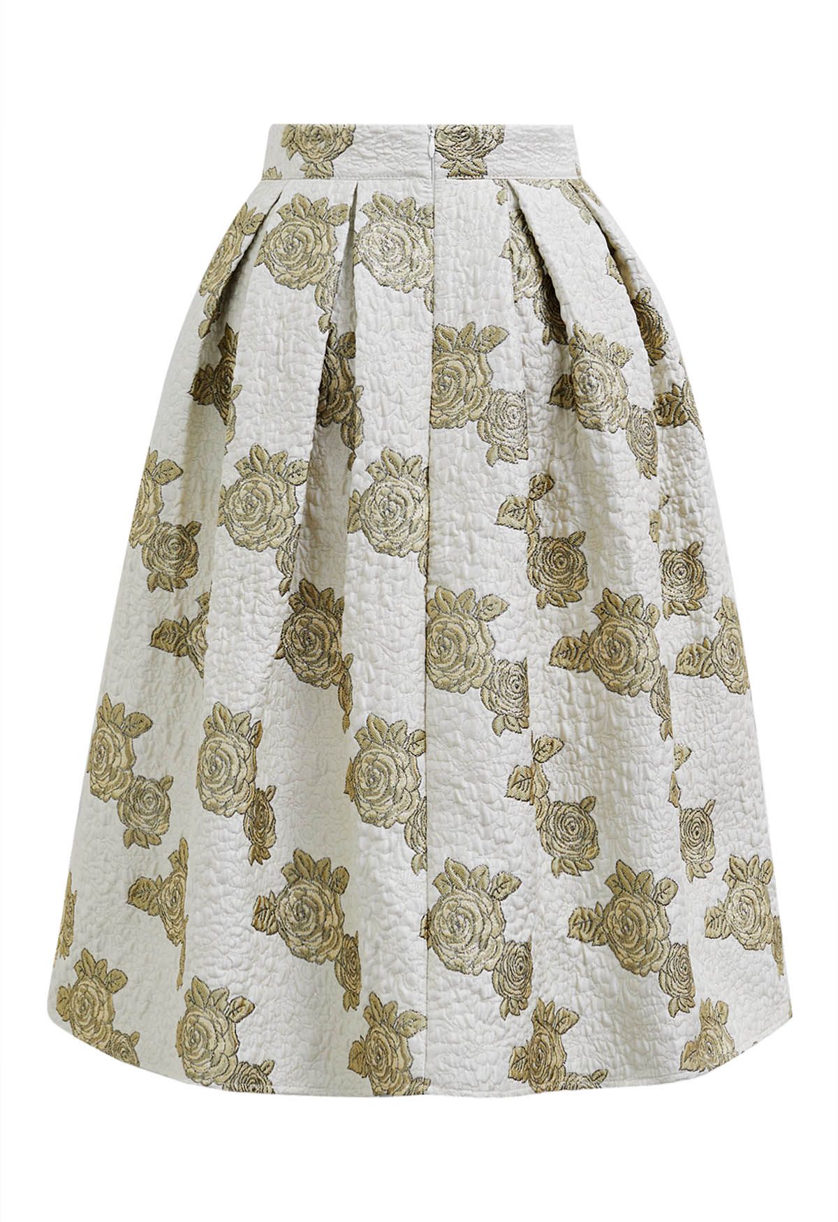 Vintage Rose Jacquard Embossed Pleated Midi Skirt
