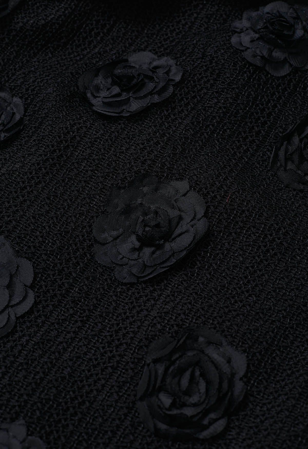3D Rose Openwork Cotton Midi Skirt in Black - Retro, Indie and Unique ...