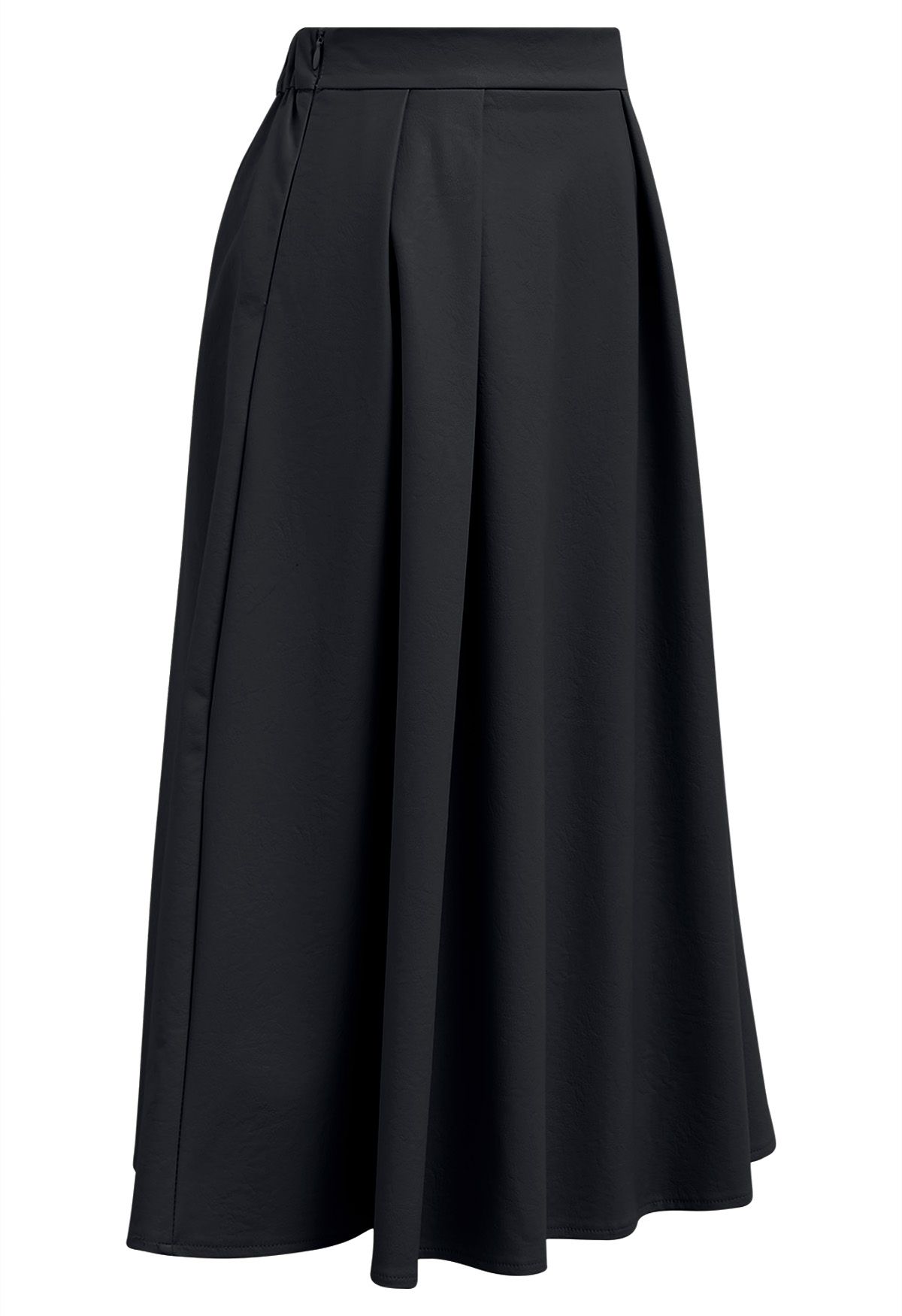 Faux Leather Pleated Flare Midi Skirt in Black - Retro, Indie and ...