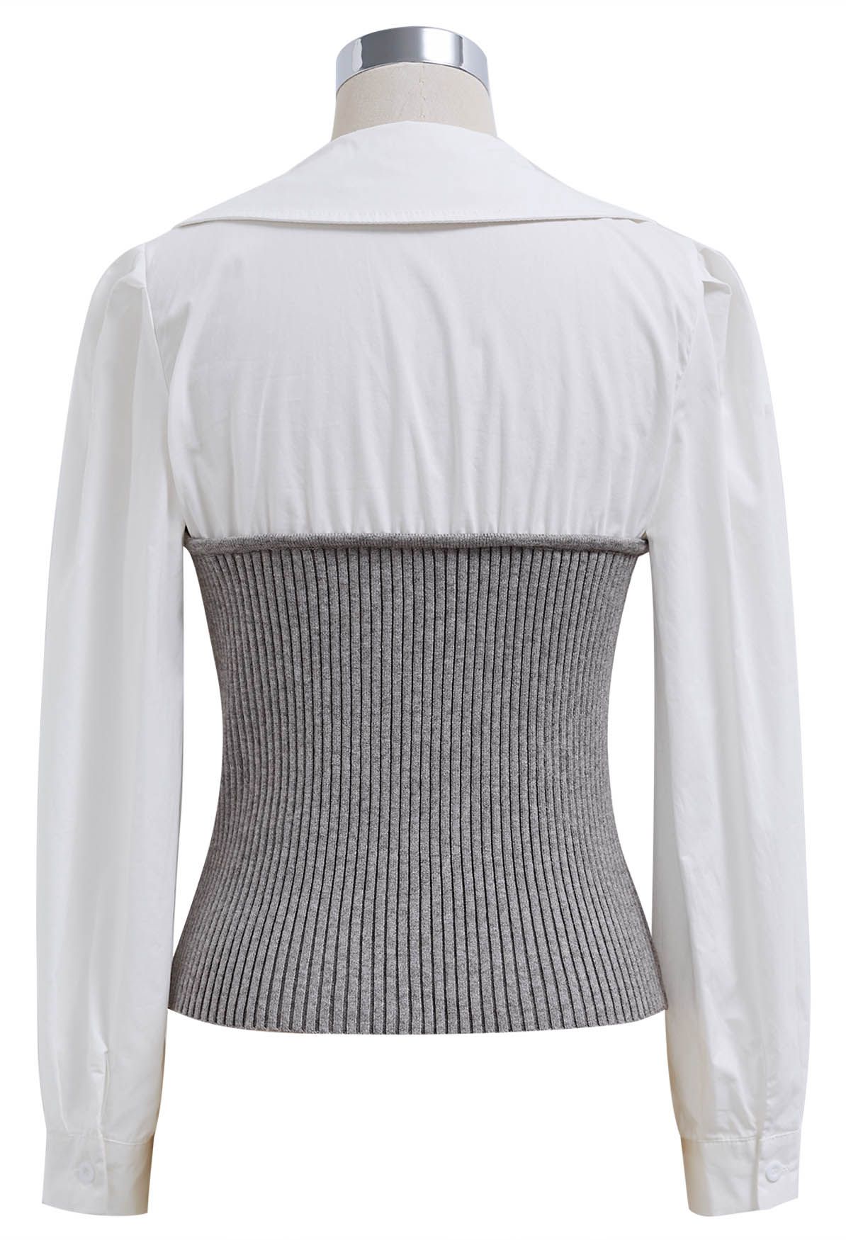 Trendsetting Collared Spliced Knit Top in Grey