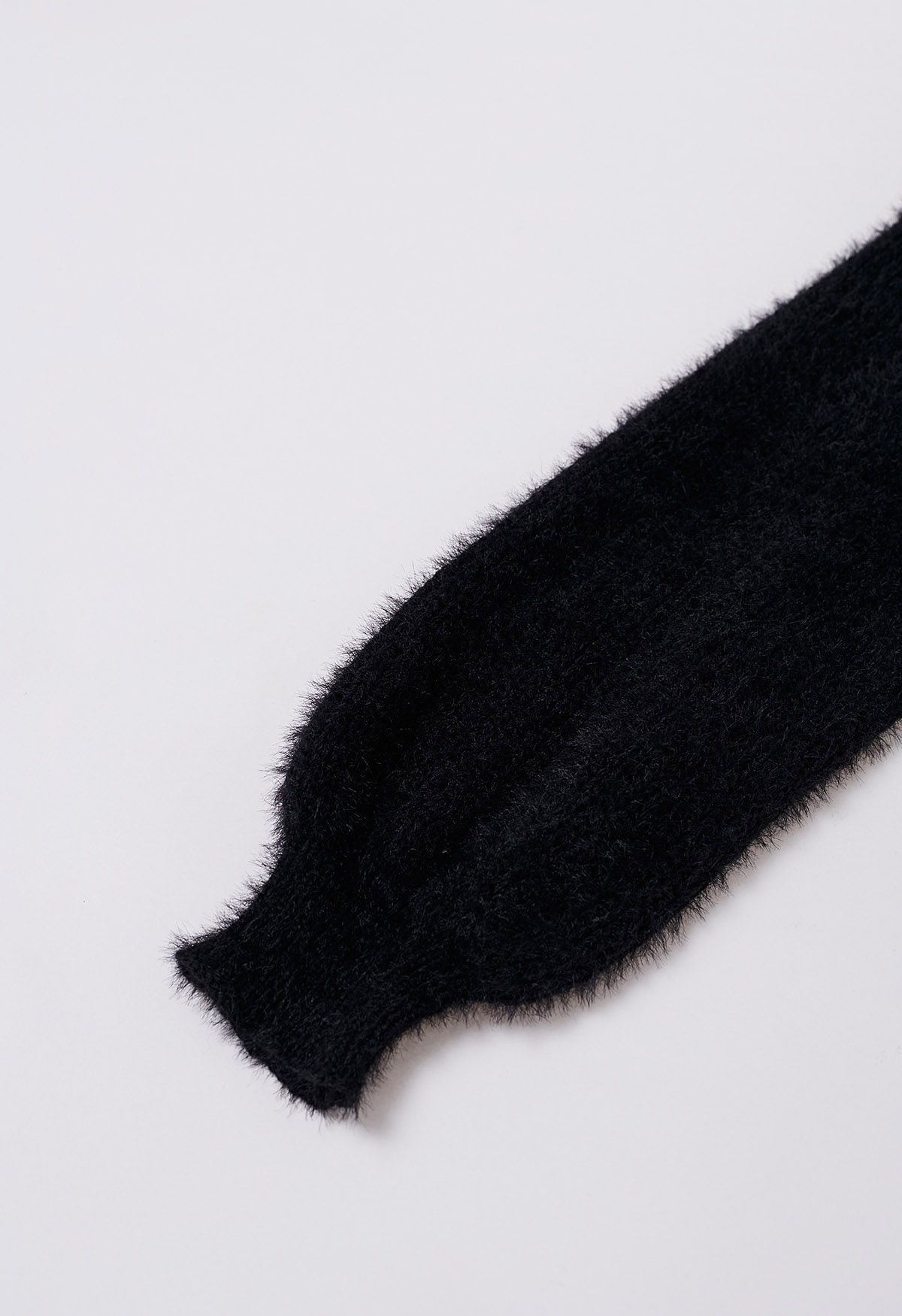 Bicolor Fuzzy Knit Button Up Cardigan in Black