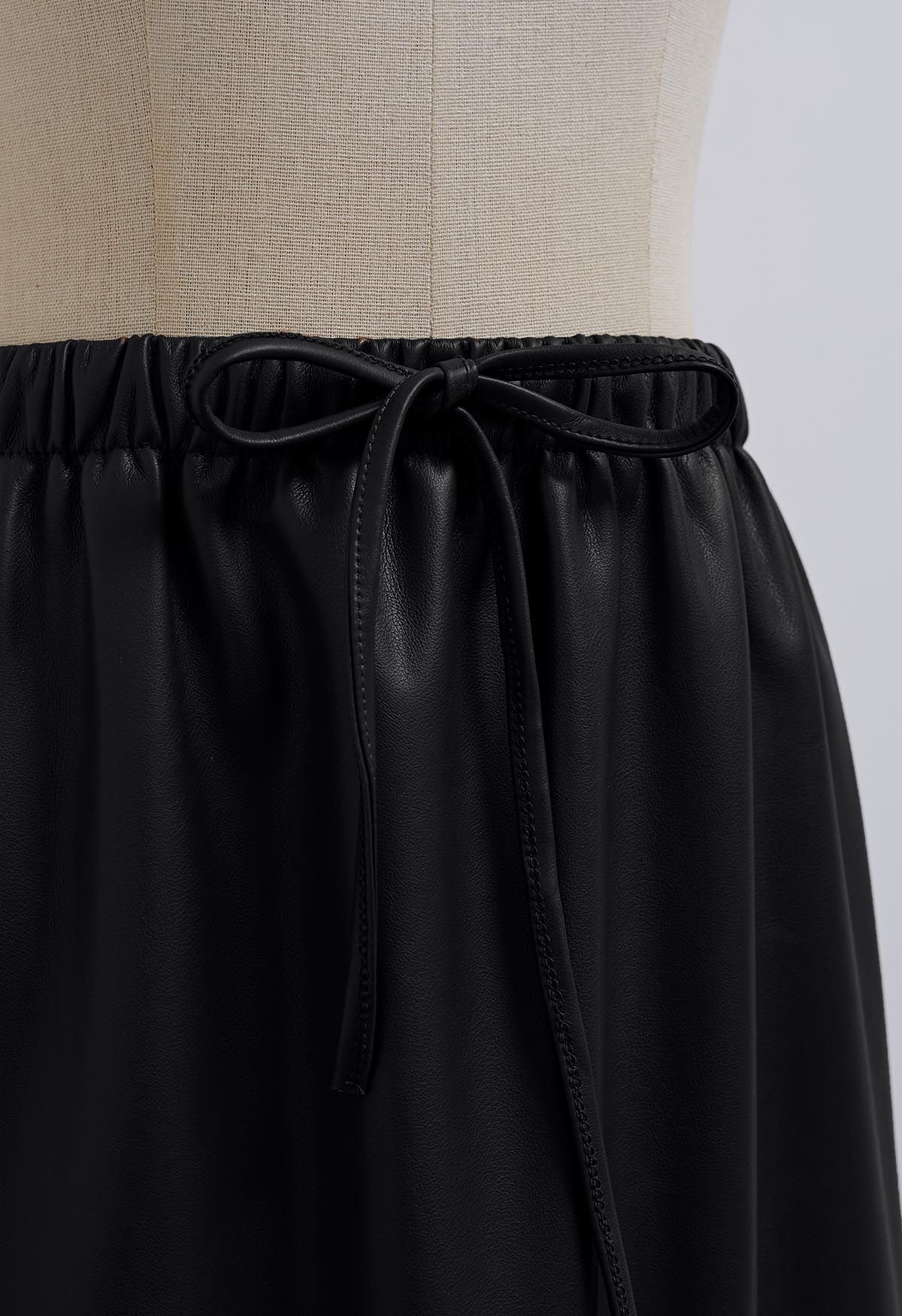 Drawstring Waist Faux Leather Maxi Skirt in Black - Retro, Indie and Unique  Fashion