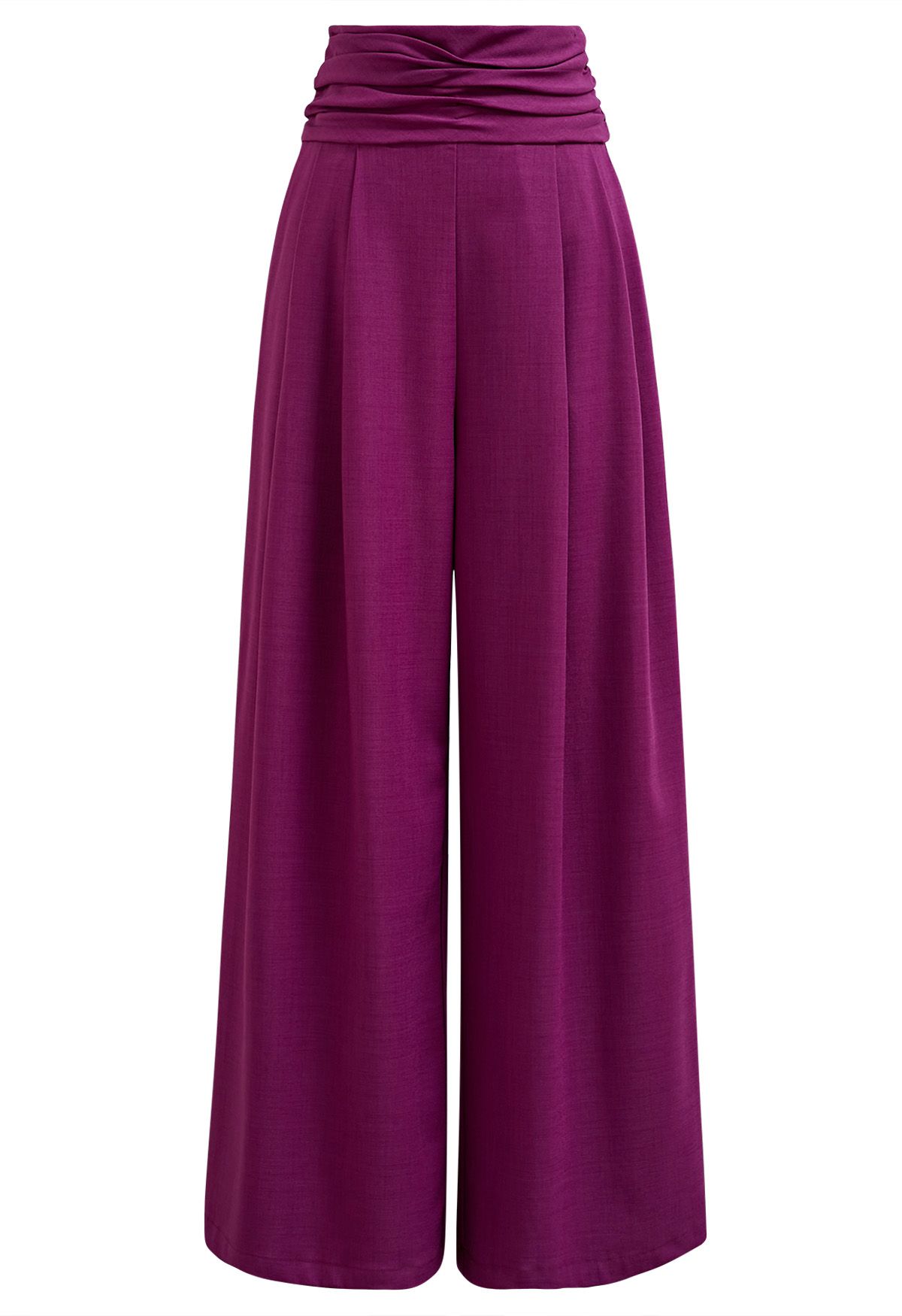 Ruched High Waist Pleated Wide-Leg Pants in Magenta