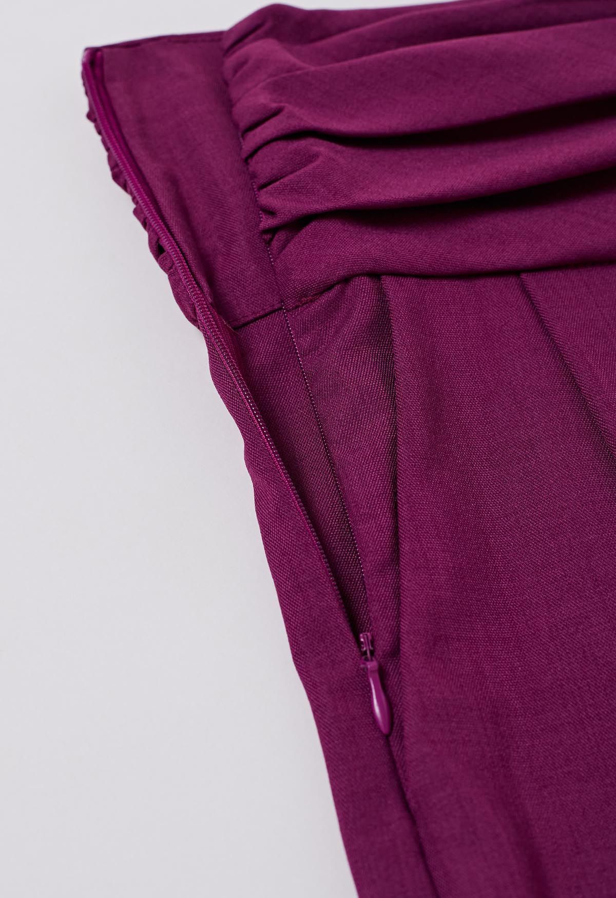 Ruched High Waist Pleated Wide-Leg Pants in Magenta - Retro, Indie and ...