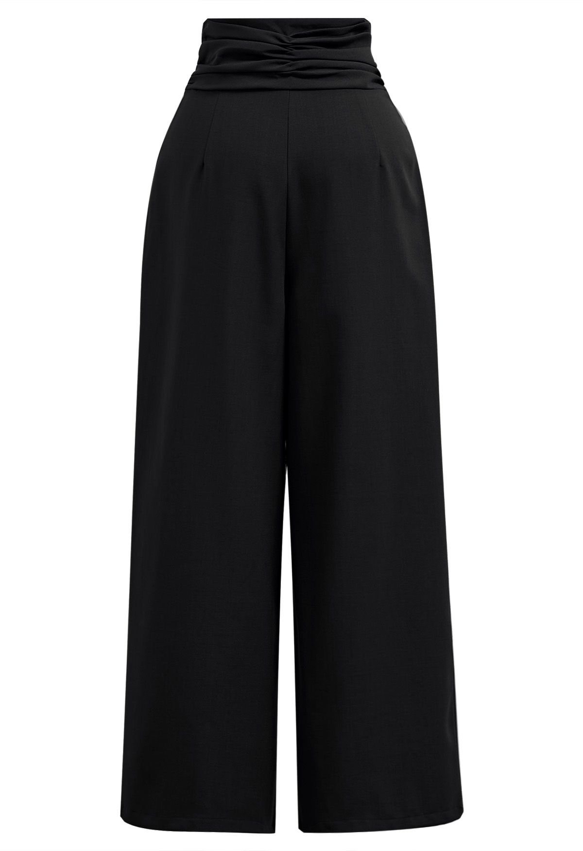 Ruched High Waist Pleated Wide-Leg Pants in Black