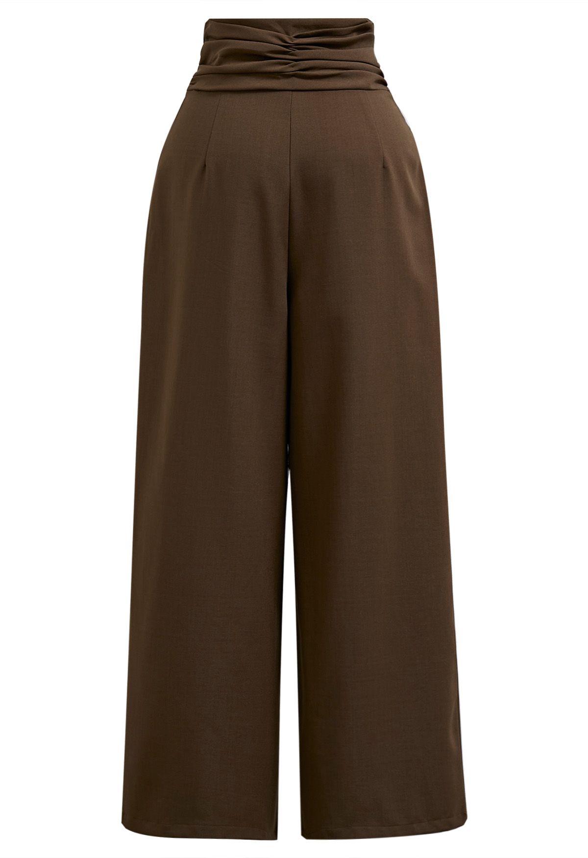 Ruched High Waist Pleated Wide-Leg Pants in Brown