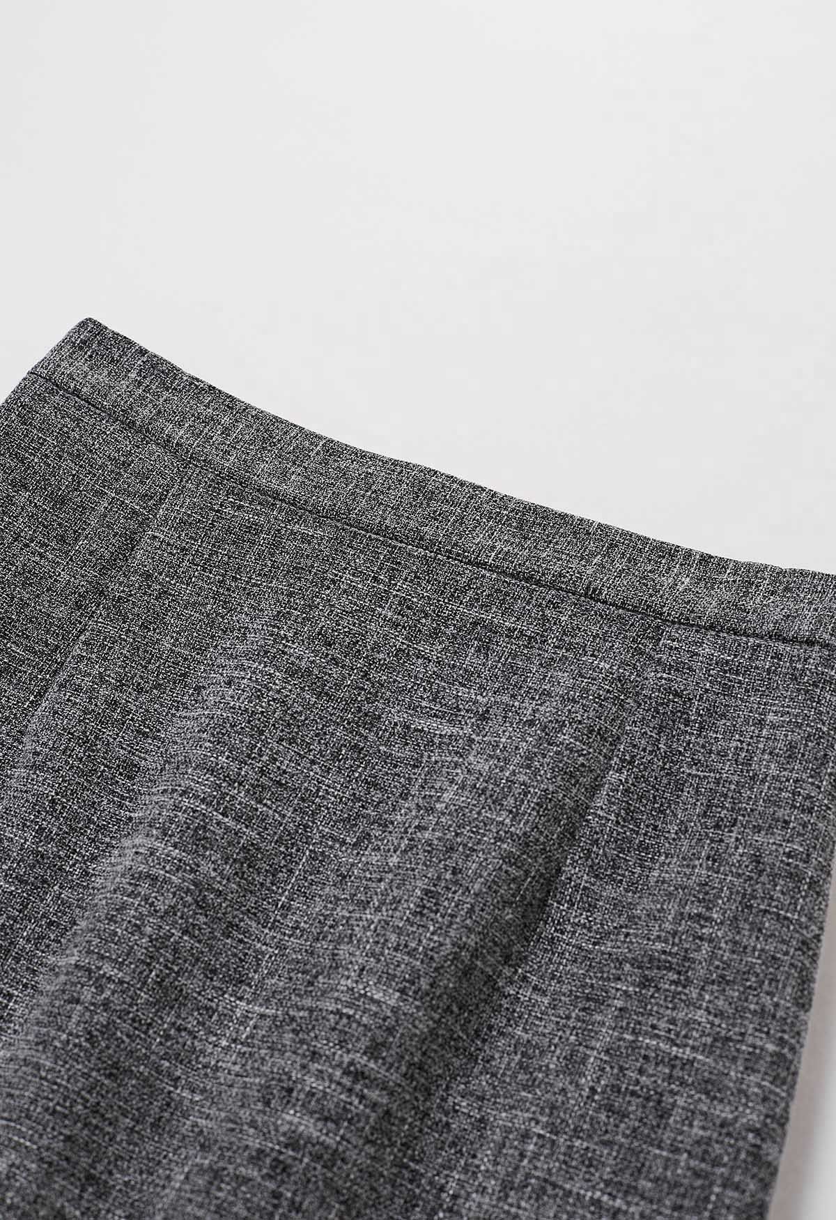 Shawl Collar Tweed Blazer and Fringe Pencil Skirt Set in Grey - Retro ...