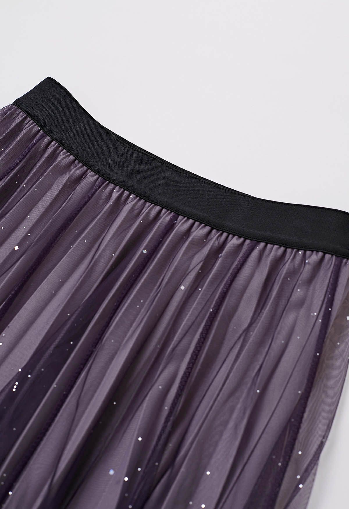 Gradient Mesh Sequined Midi Skirt in Purple