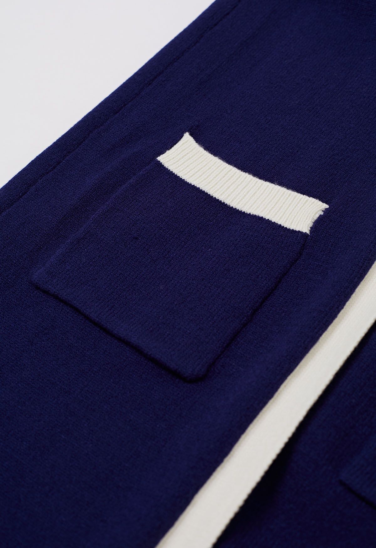 Contrast Edge Open Front Longline Knit Cardigan in Navy