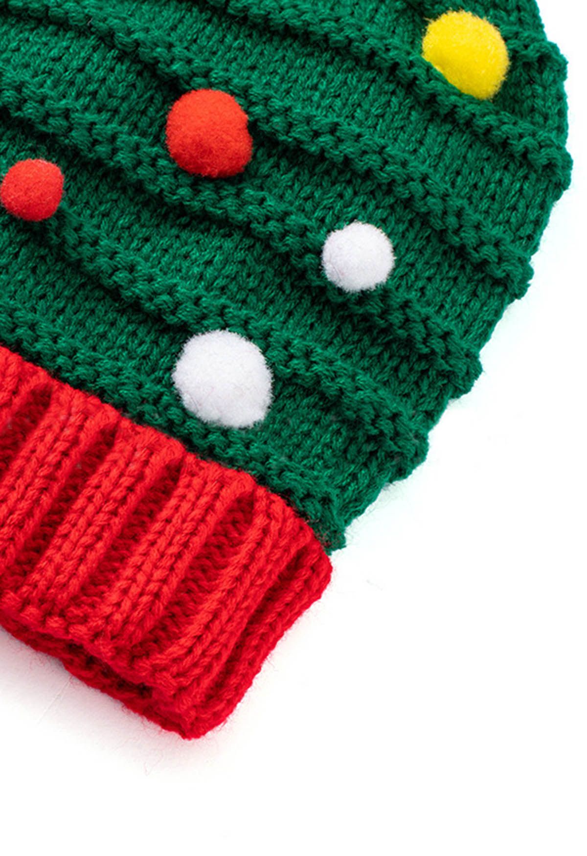 Christmas Tree Pom-Pom Beanie Hat