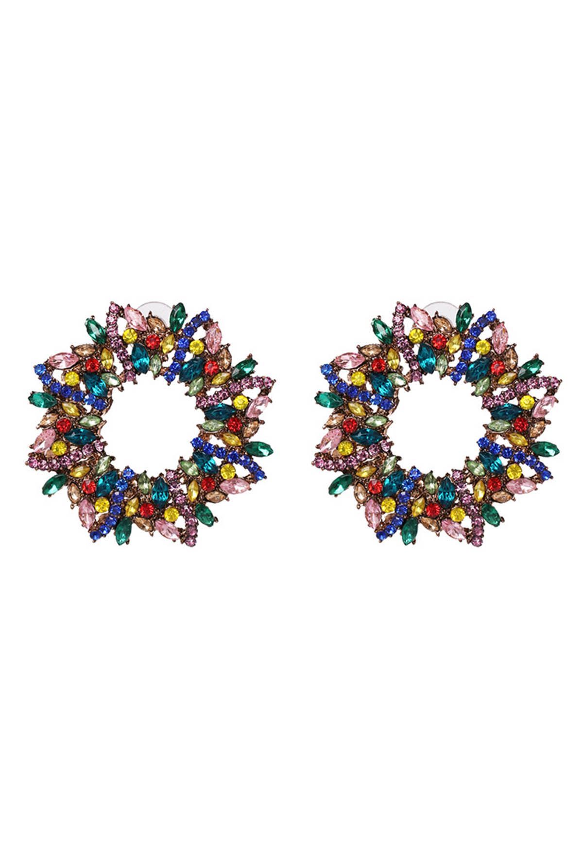 Mixcolor Wreath Rhinestone Earrings