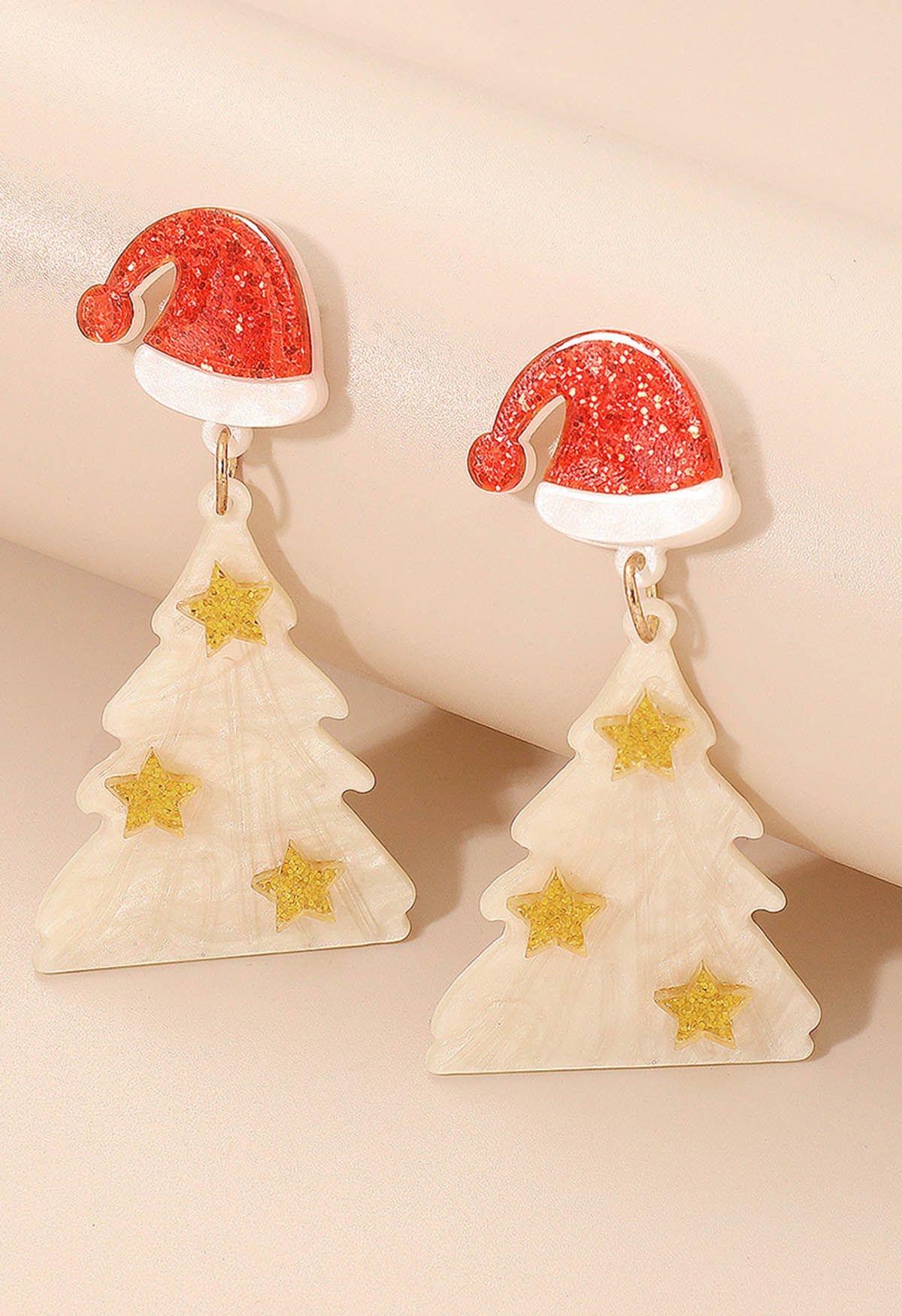 
Christmas Tree Starry Earrings in Cream