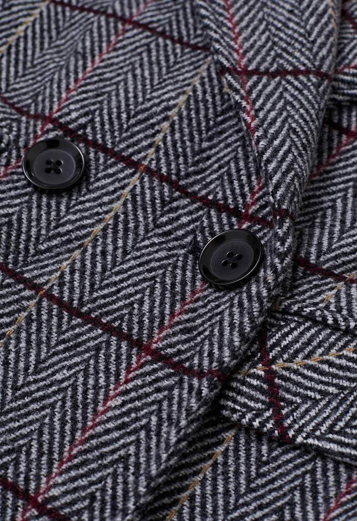 Herringbone Pattern Flap Pocket Longline Coat - Retro, Indie and Unique ...
