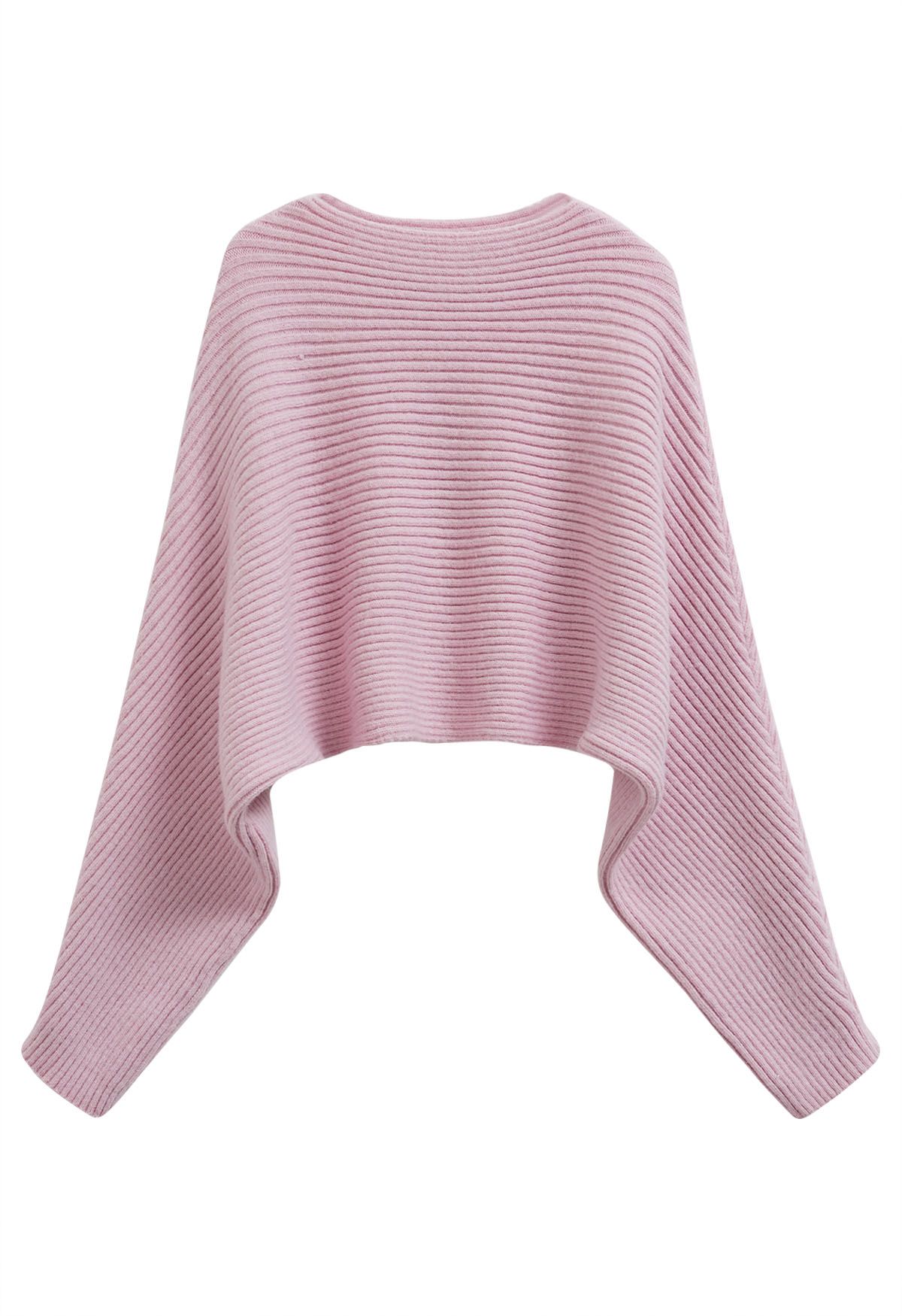 Dramatic Batwing Sleeve Ribbed Knit Sweater in Pink