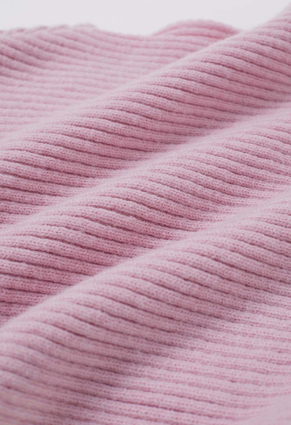Dramatic Batwing Sleeve Ribbed Knit Sweater in Pink