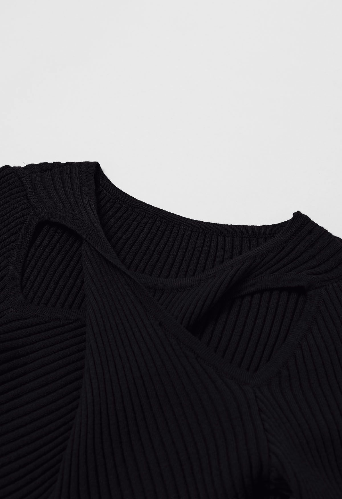 Twist Cutout Neck Ribbed Knit Top in Black - Retro, Indie and Unique ...