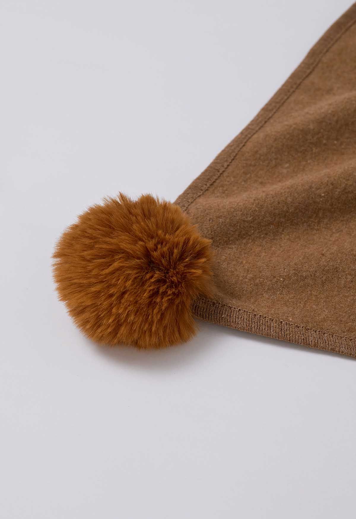 Faux Fur Collar Reversible Poncho in Camel