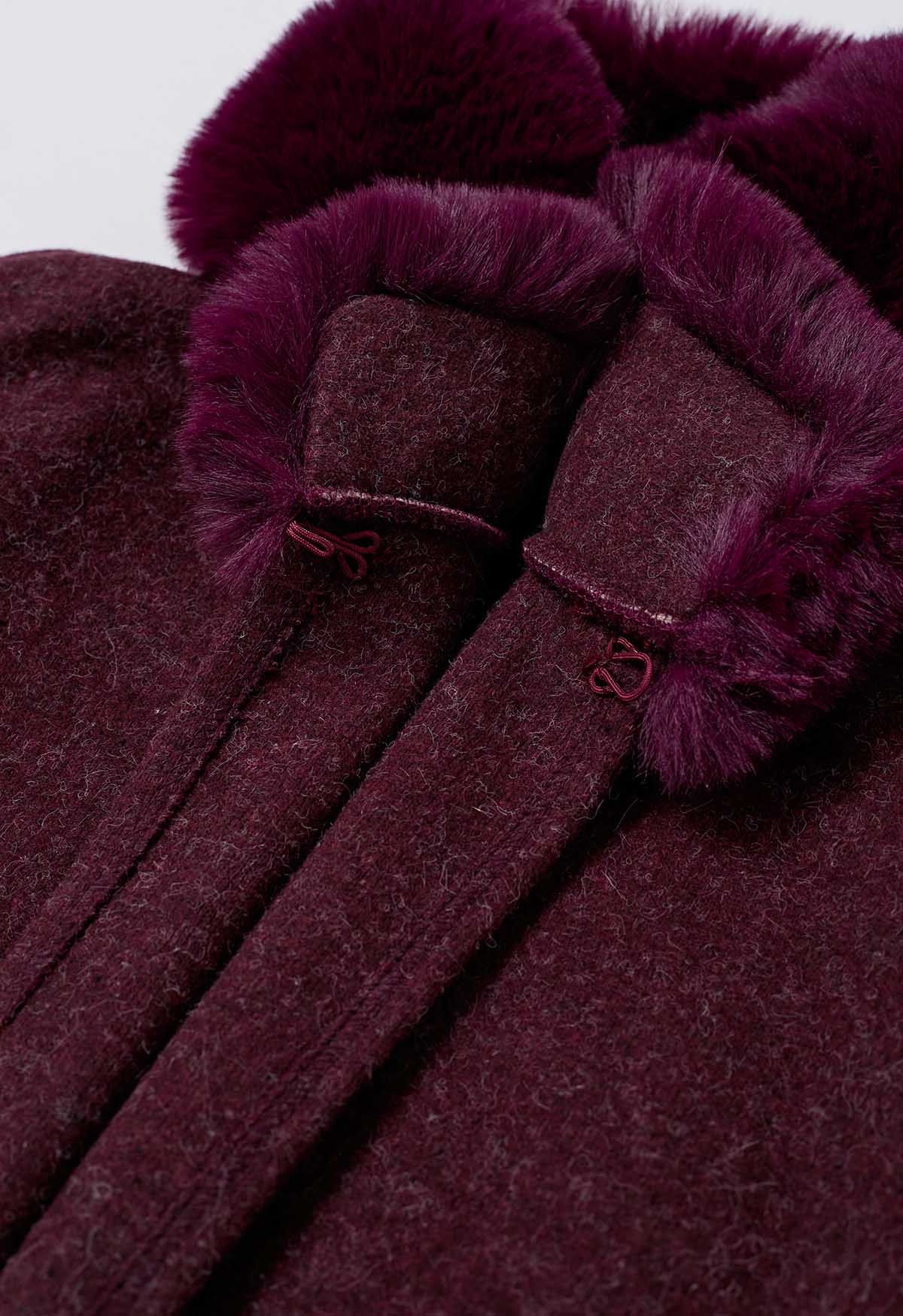 Self-Tie Bowknot Faux Fur Poncho in Burgundy - Retro, Indie and Unique ...