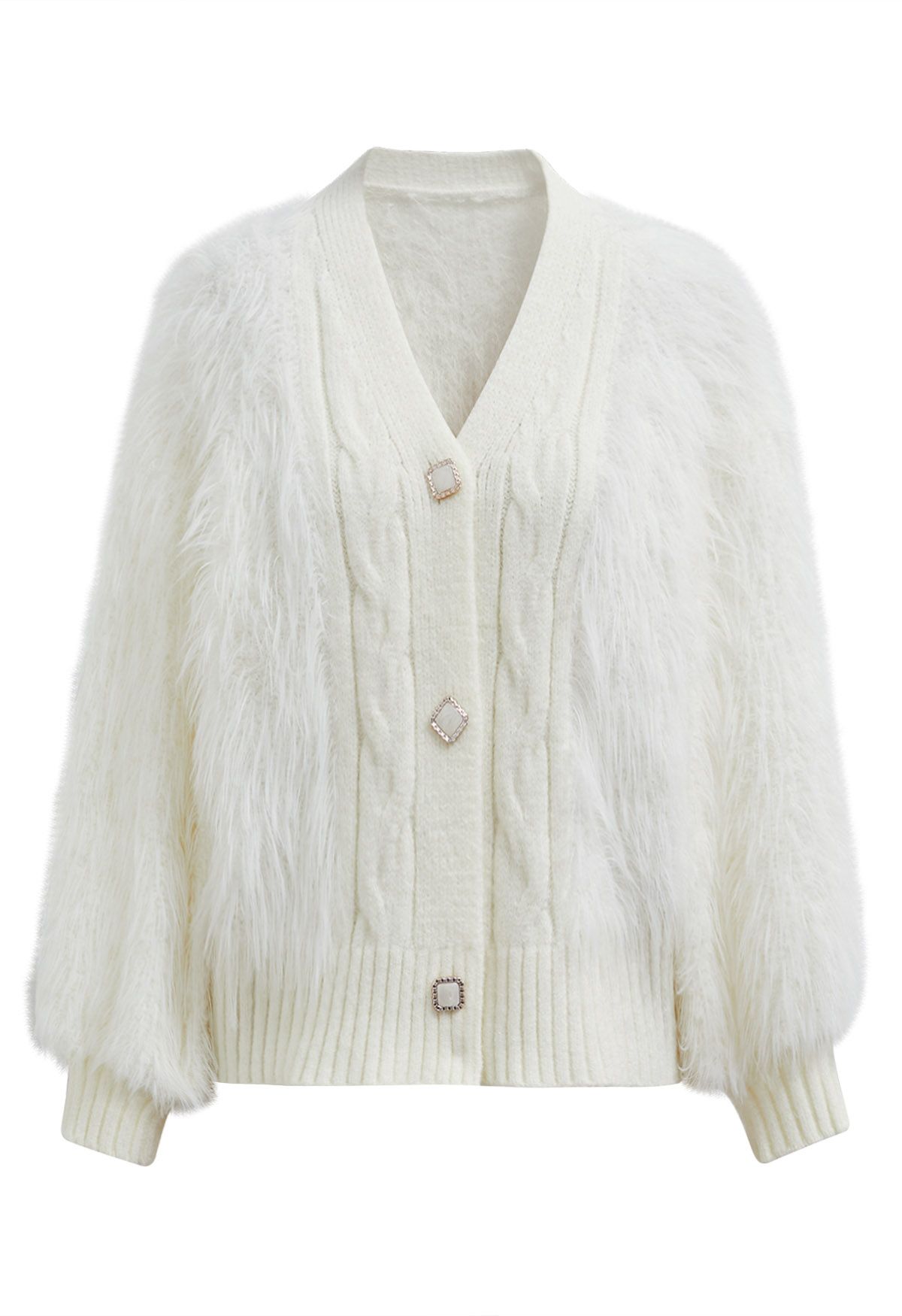 Softness Faux Fur Button-Up Cardigan in Cream
