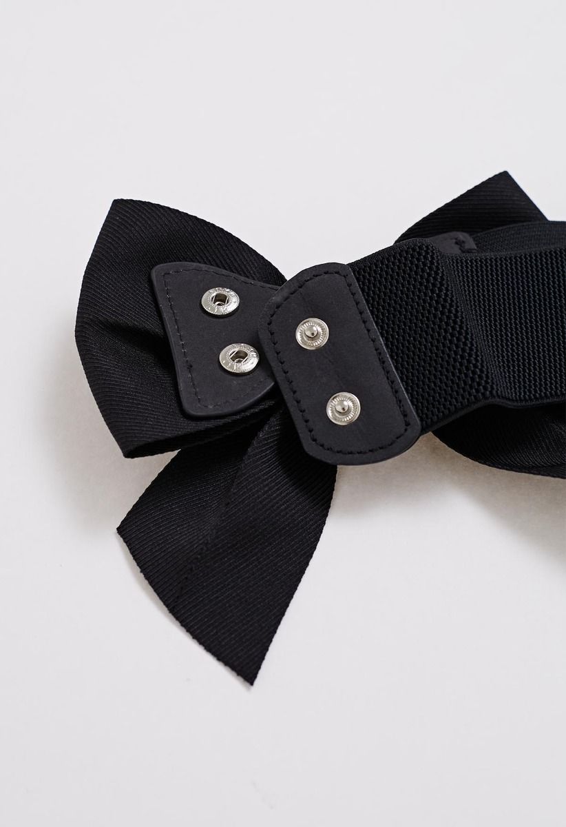 Stretchy Solid Color Bowknot Corset Belt in Black