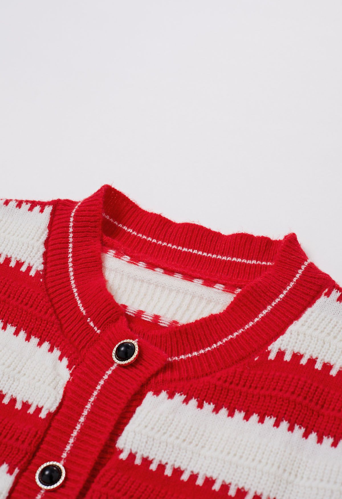 Red and White Stripe Pattern Button-Up Cardigan