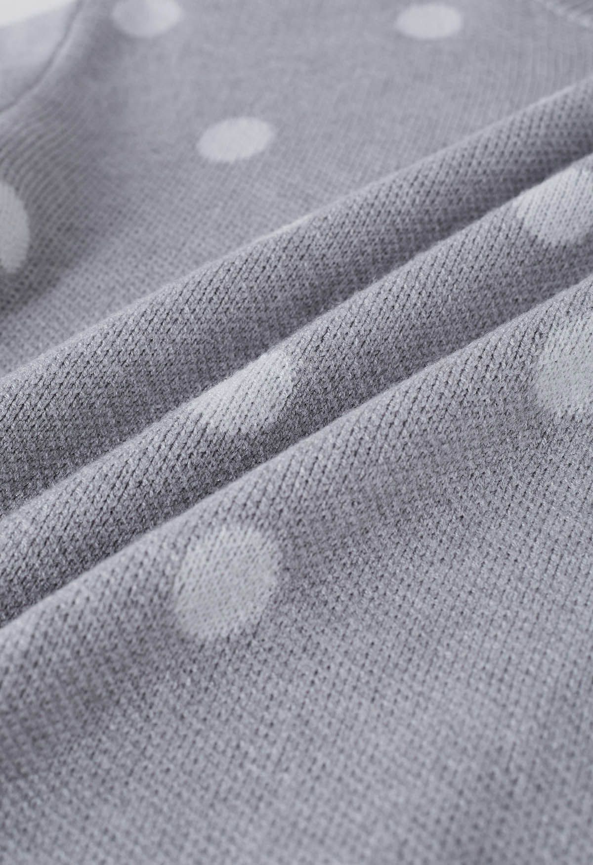 Adorable Polka Dot Mock Neck Knit Sweater in Grey