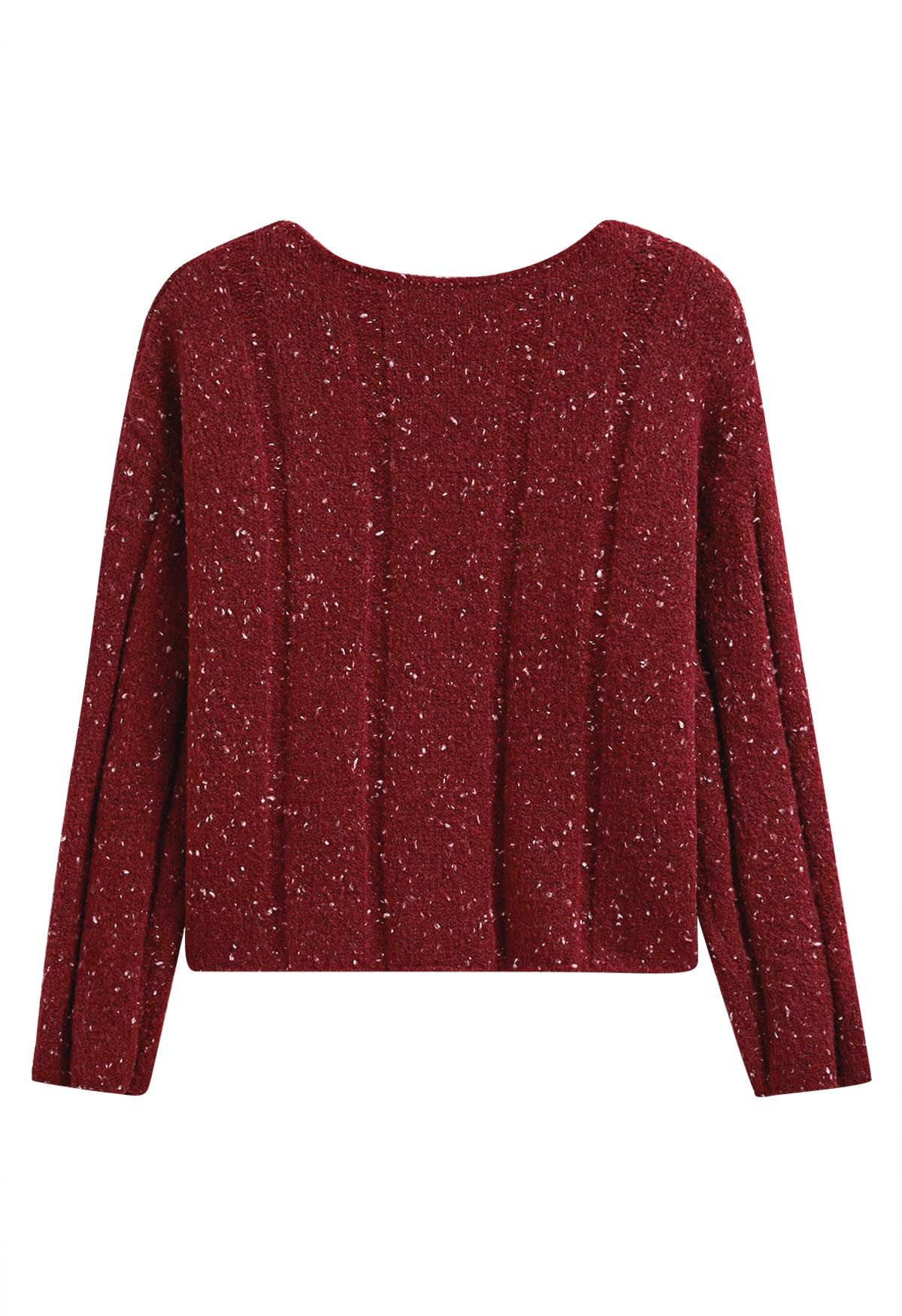 Cozy Drop Shoulder Mixed Knit Sweater in Burgundy