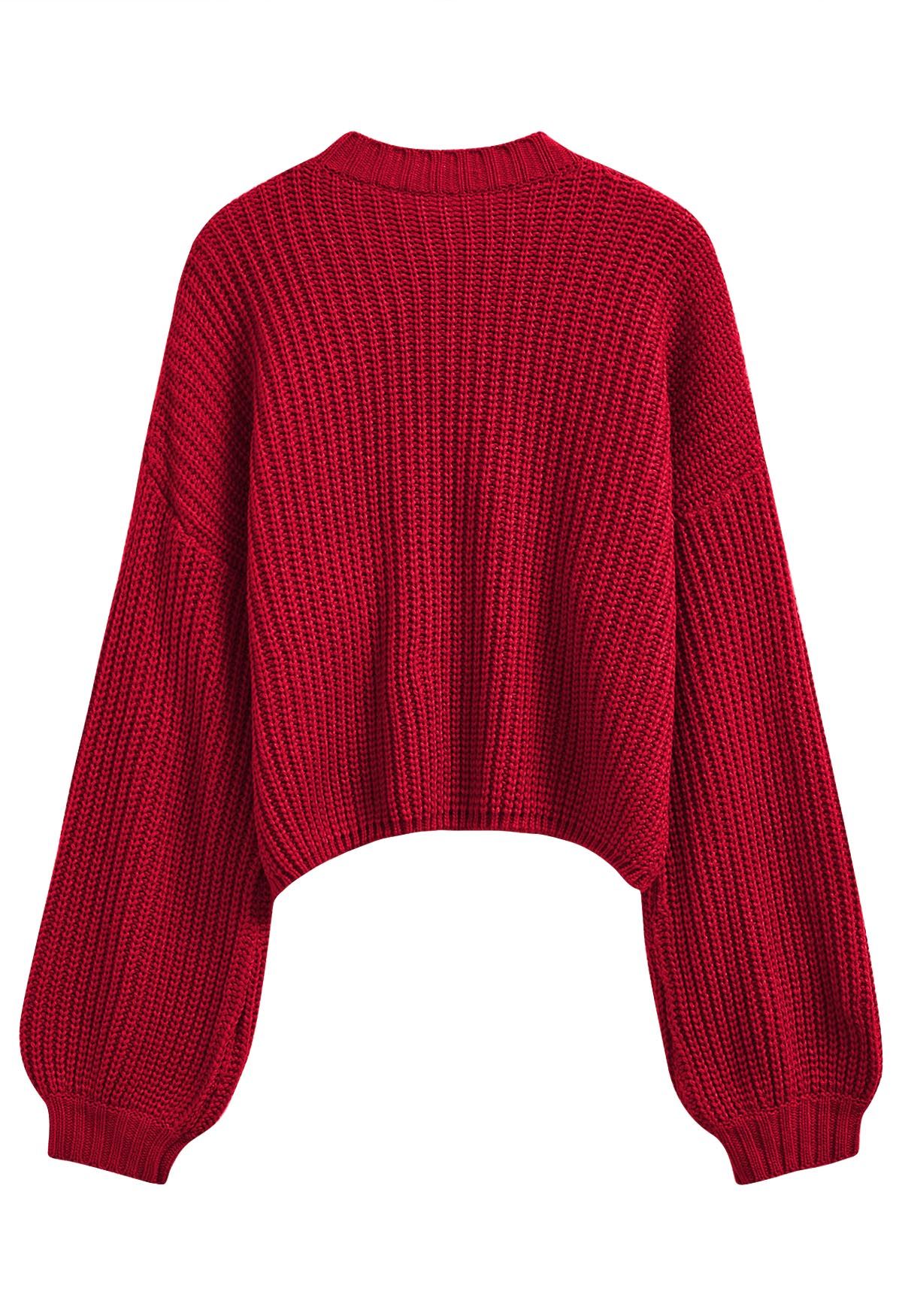 Gingerbread Man Patch Ribbed Sweater in Red - Retro, Indie and Unique ...