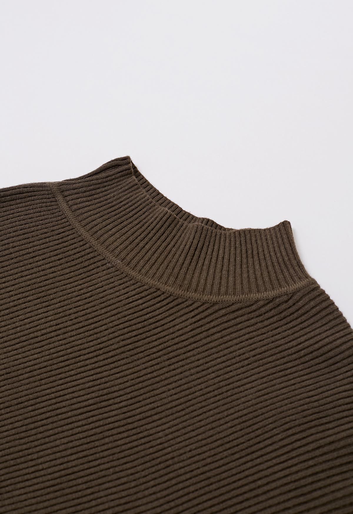 Asymmetric Batwing Sleeve Ribbed Knit Poncho in Brown