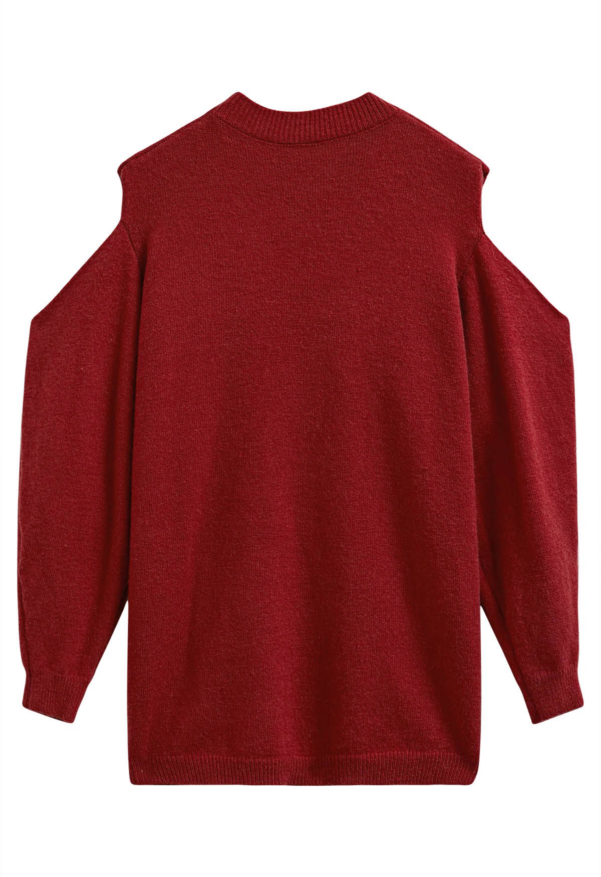 Bowknot Cold-Shoulder Knit Sweater in Red
