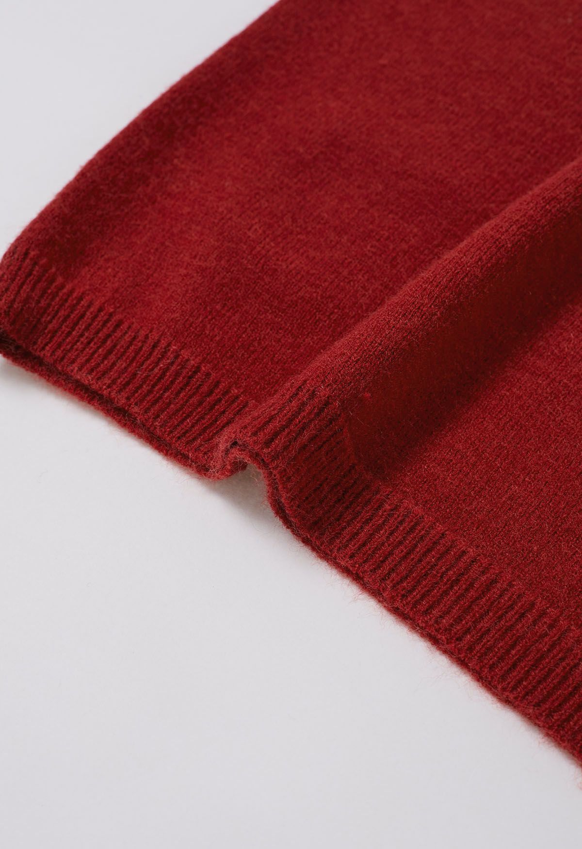 Bowknot Cold-Shoulder Knit Sweater in Red
