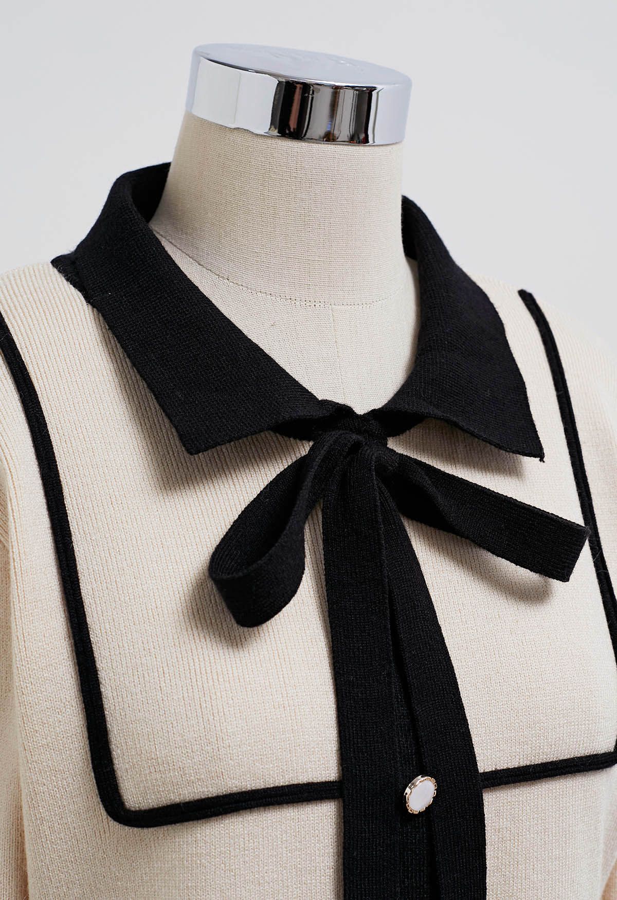 Contrast Edge Polo Knit Dress in Cream - Retro, Indie and Unique Fashion