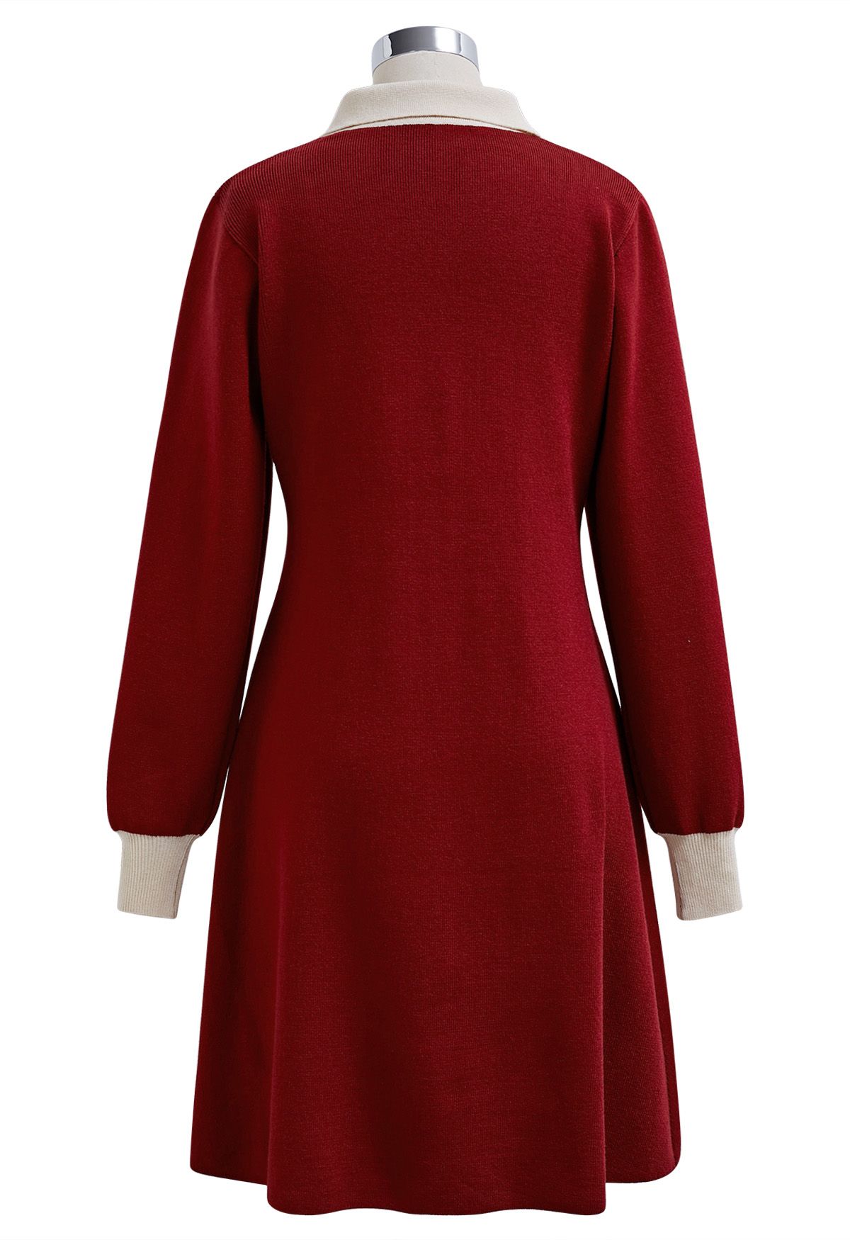 Contrast Edge Polo Knit Dress in Red