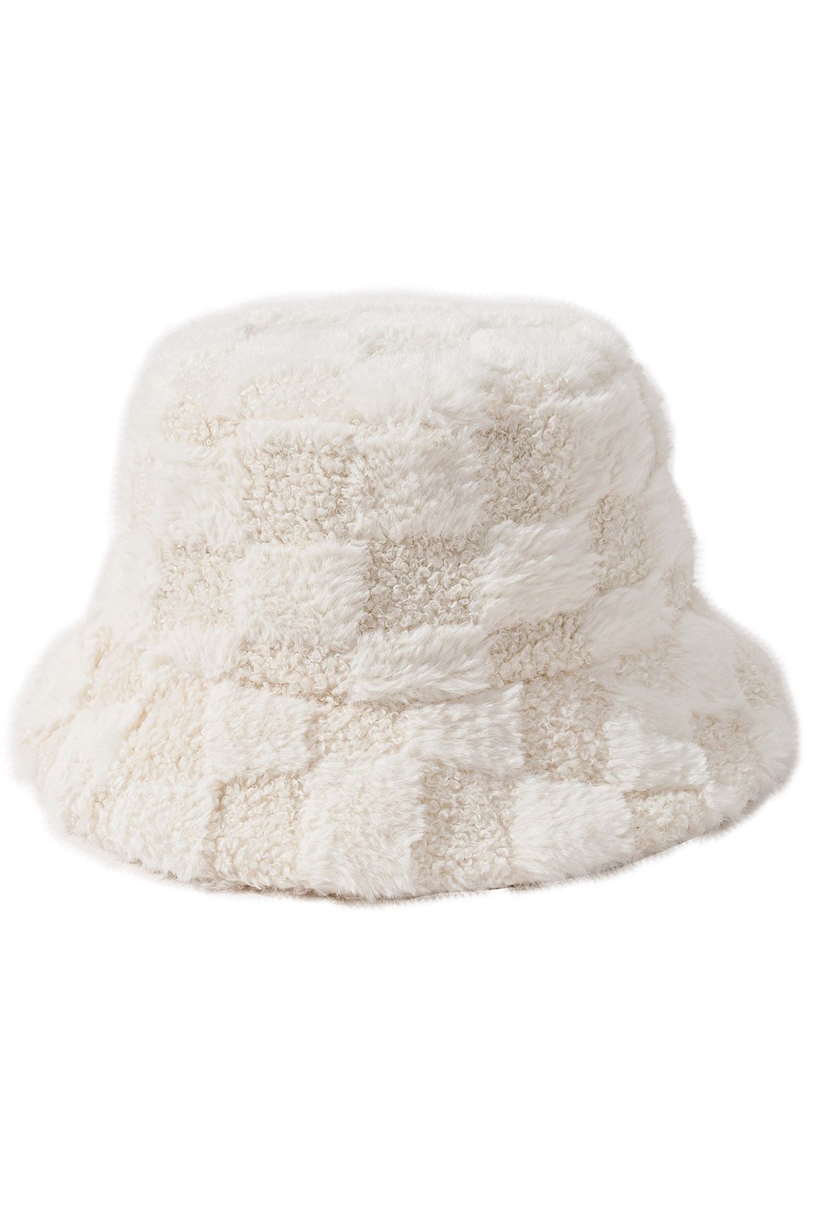 Check Fuzzy Bucket Hat in Cream - Retro, Indie and Unique Fashion
