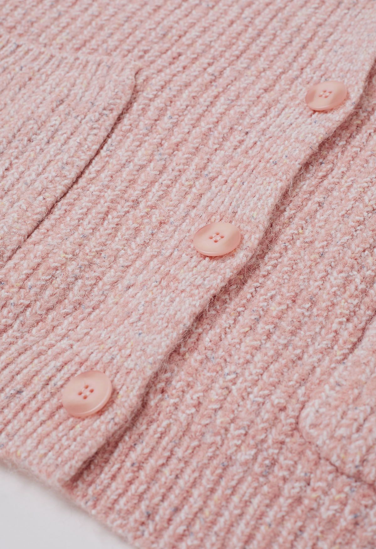 Pastel V-Neck Patch Pocket Knit Cardigan in Pink