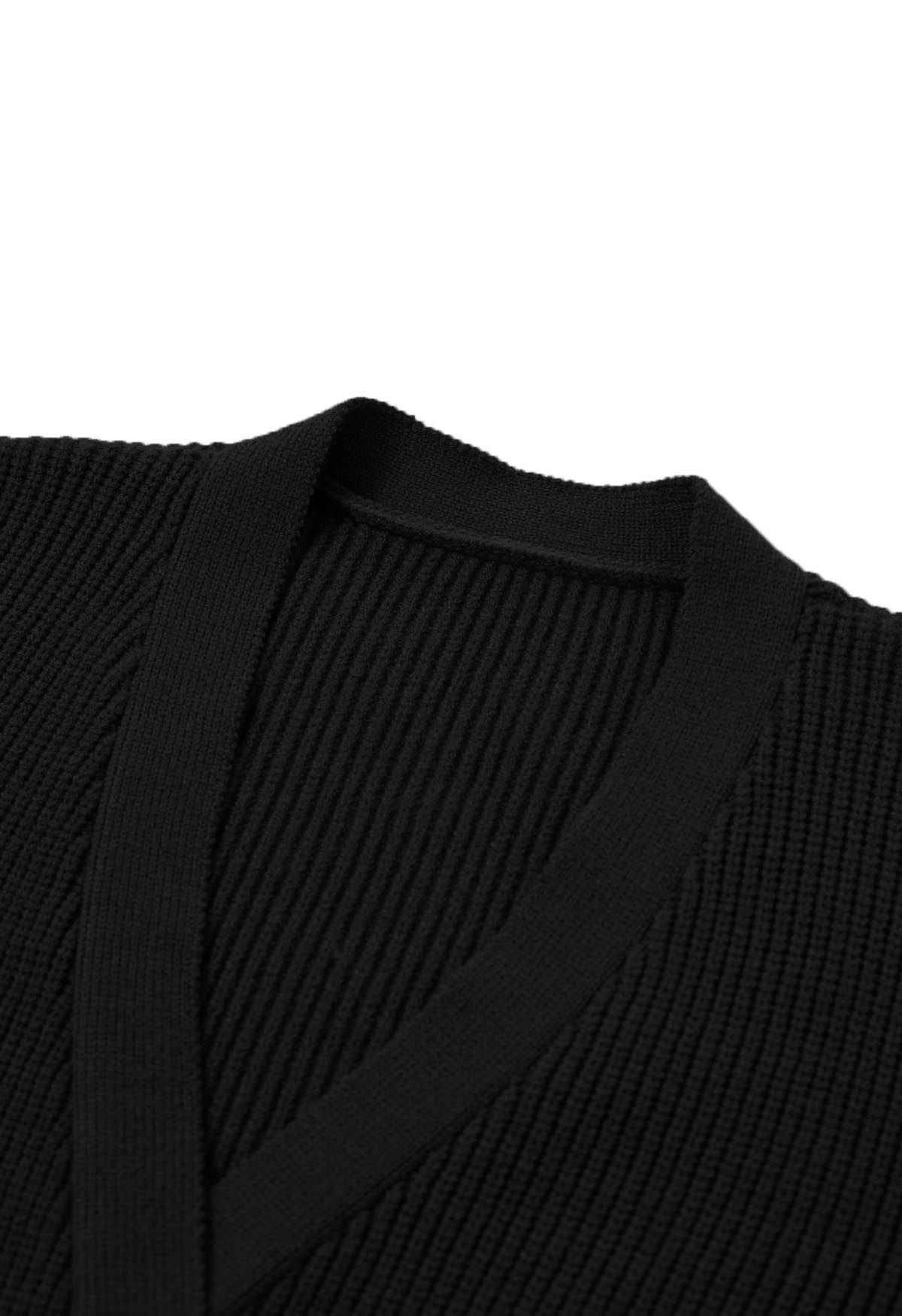V-Neck Double-Breasted Knit Cardigan in Black - Retro, Indie and Unique ...