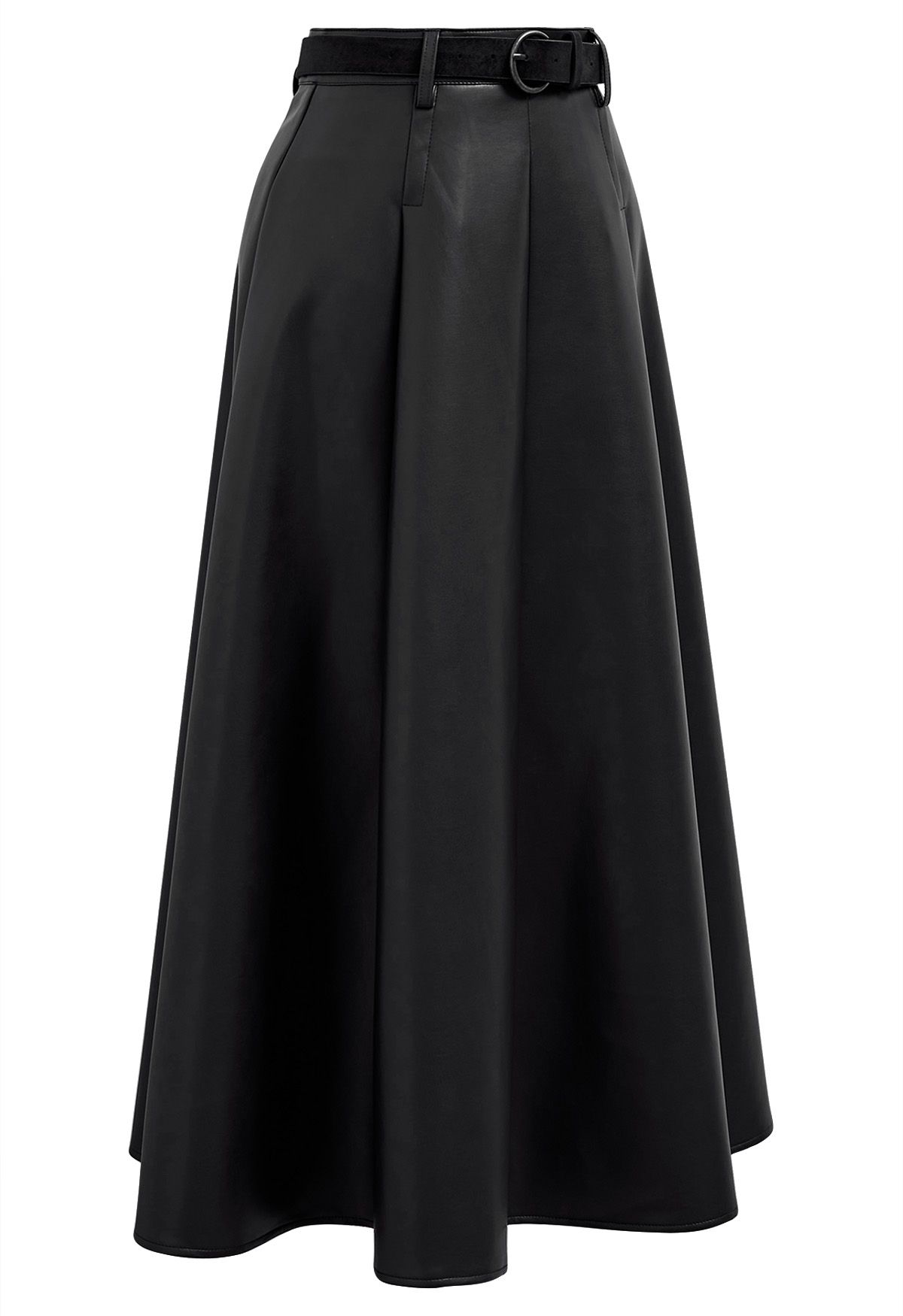 Faux Leather Belted A-Line Maxi Skirt in Black - Retro, Indie and ...