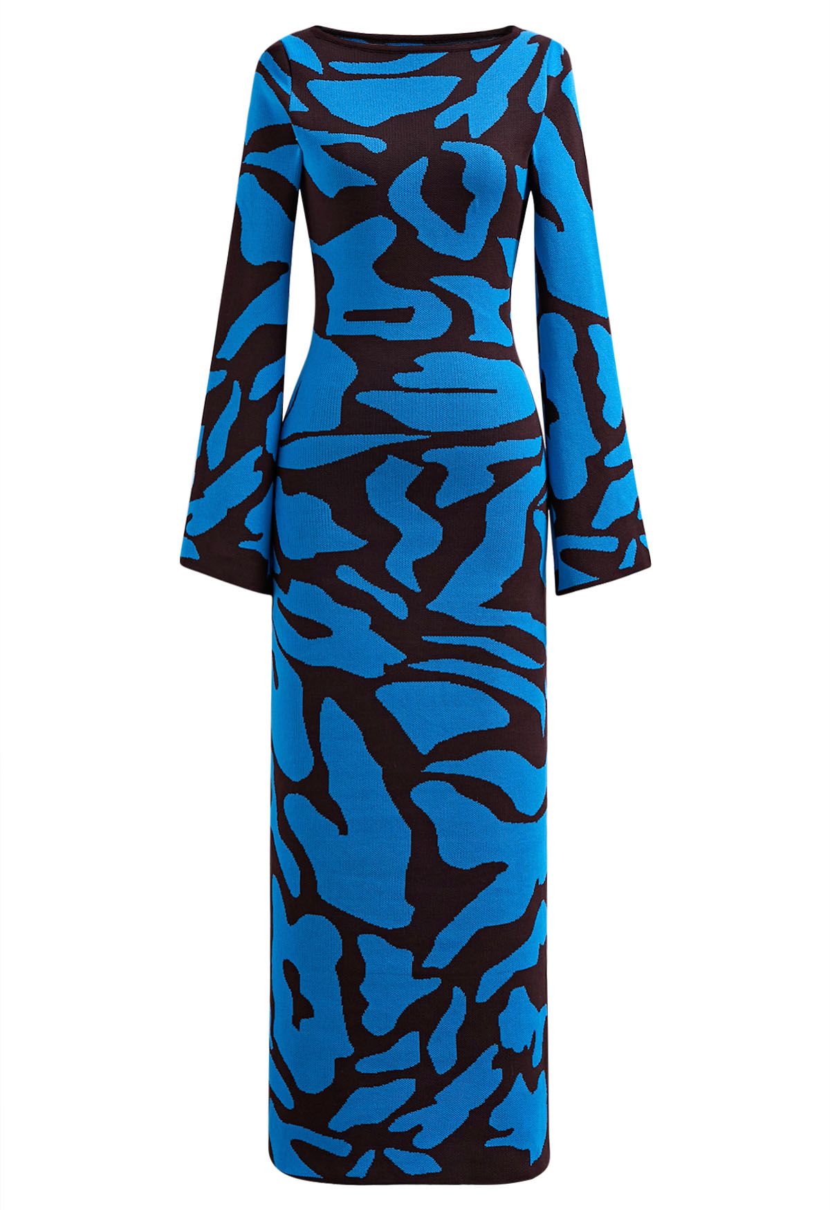Graphic Print Fitted Knit Maxi Dress - Retro, Indie and Unique Fashion