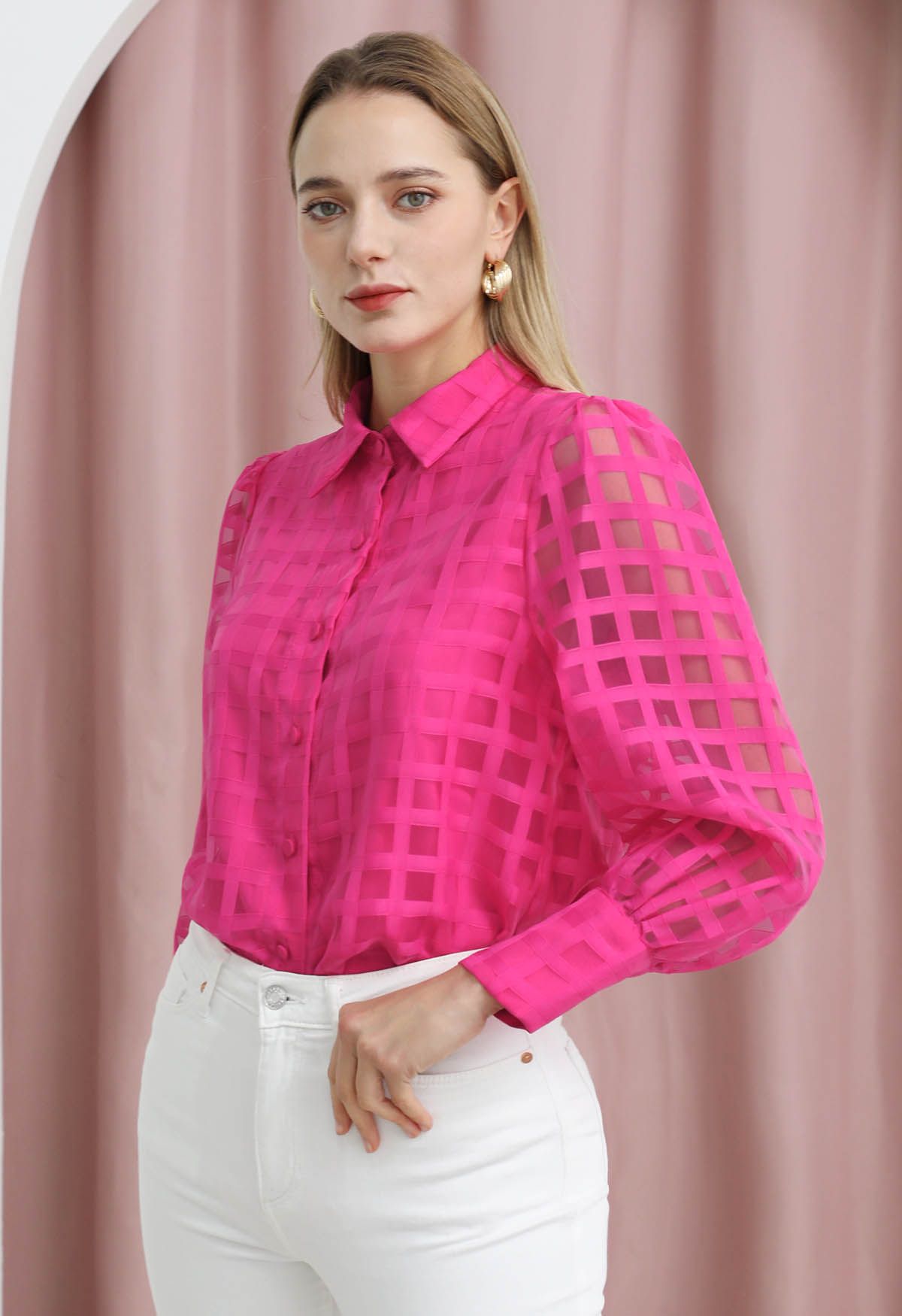 Check Pattern Button Down Shirt in Hot Pink - Retro, Indie and Unique ...
