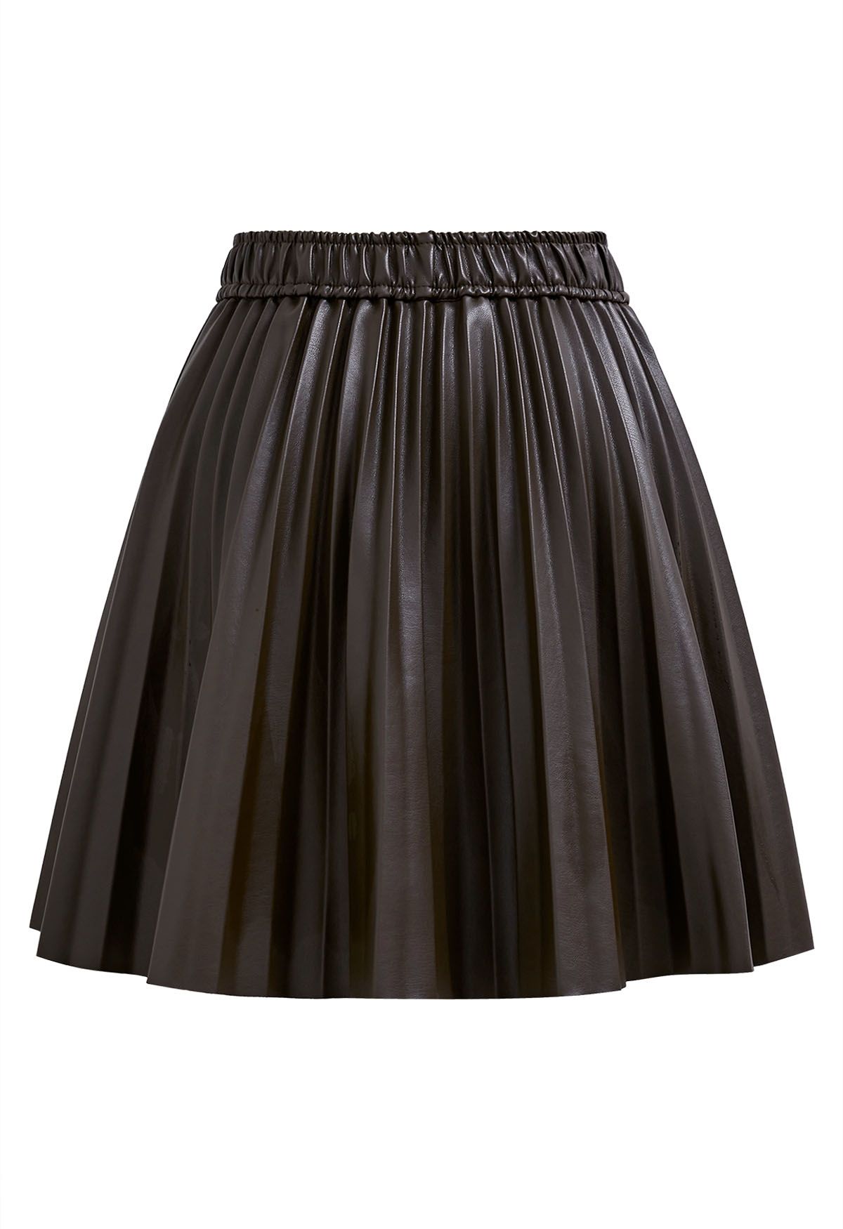 Faux Leather Pleated Mini Skirt in Brown