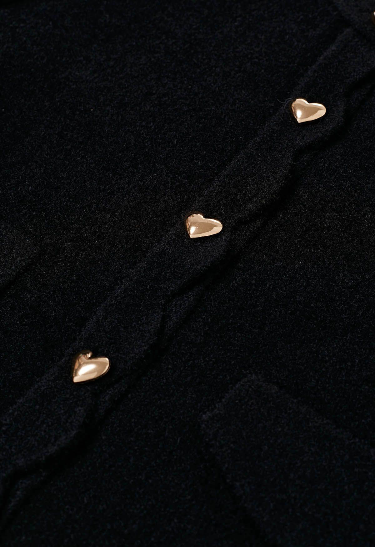 Scallop Edge Heart-Shape Button Knit Cardigan in Black