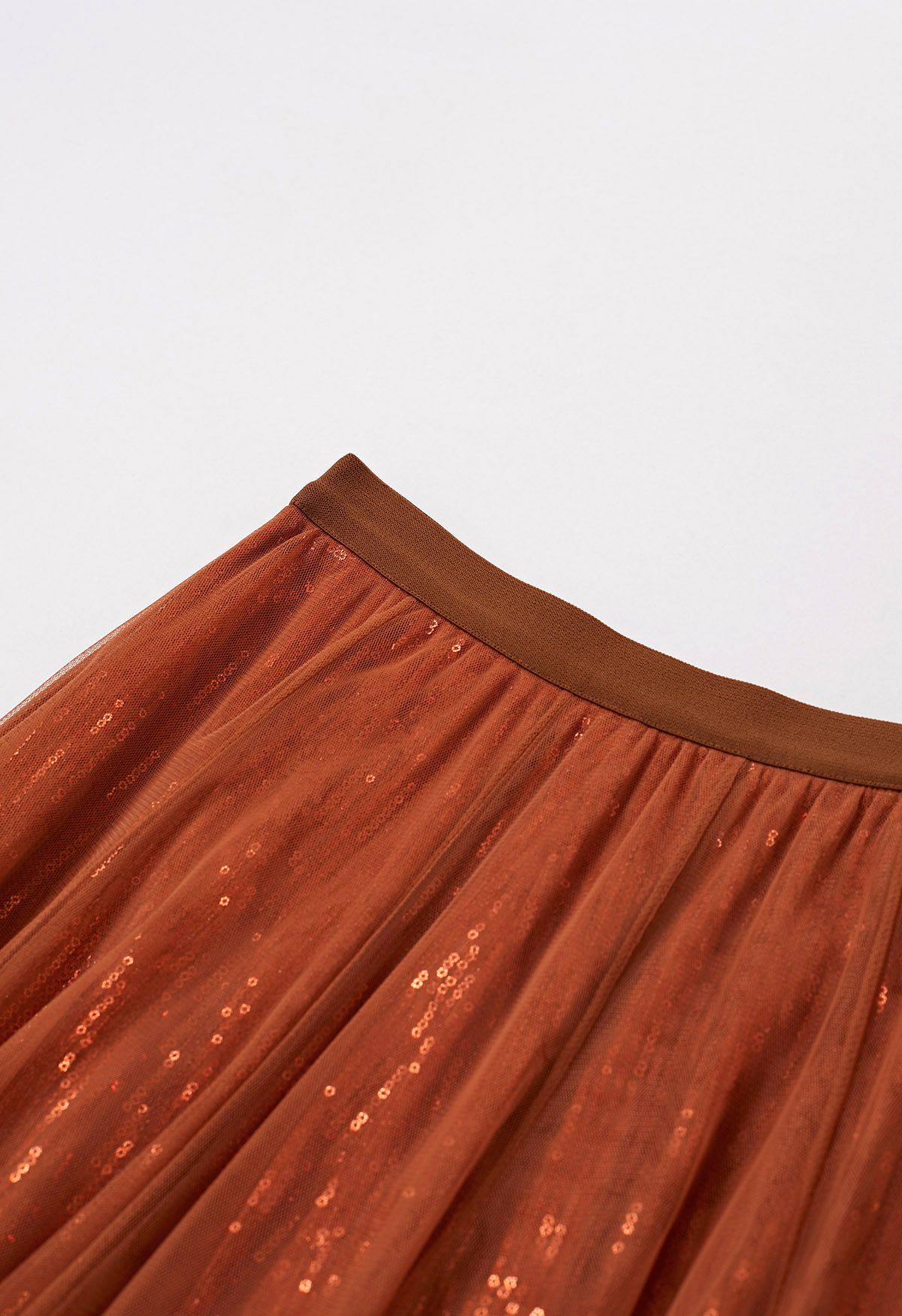 Ravishing Sequins Mesh Tulle Midi Skirt in Pumpkin