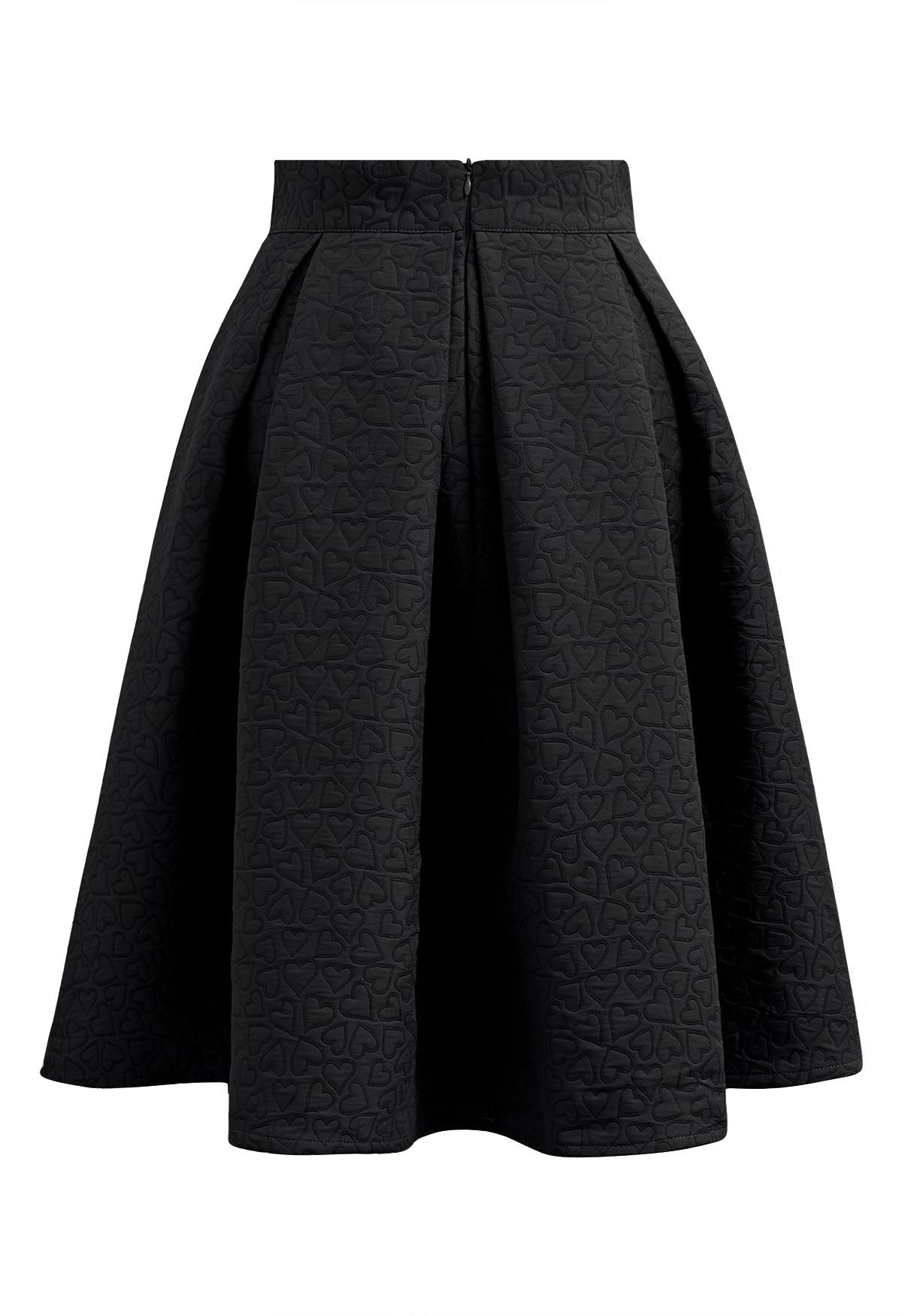 Hearts Fantasy Jacquard Pleated Midi Skirt in Black - Retro, Indie and ...
